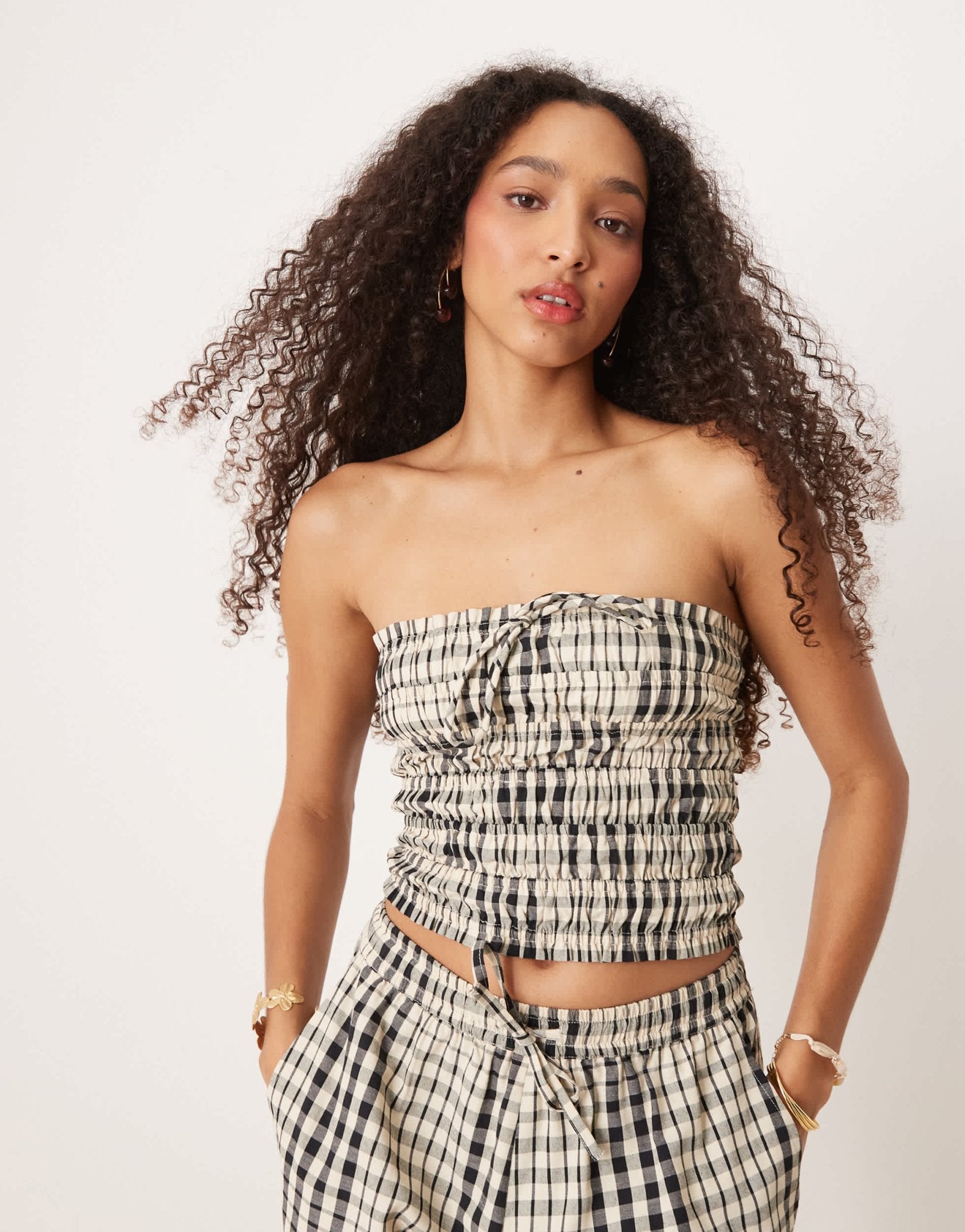 Brave Soul Co-ord shirred bandeau top in check design - ASOS Sample Sale