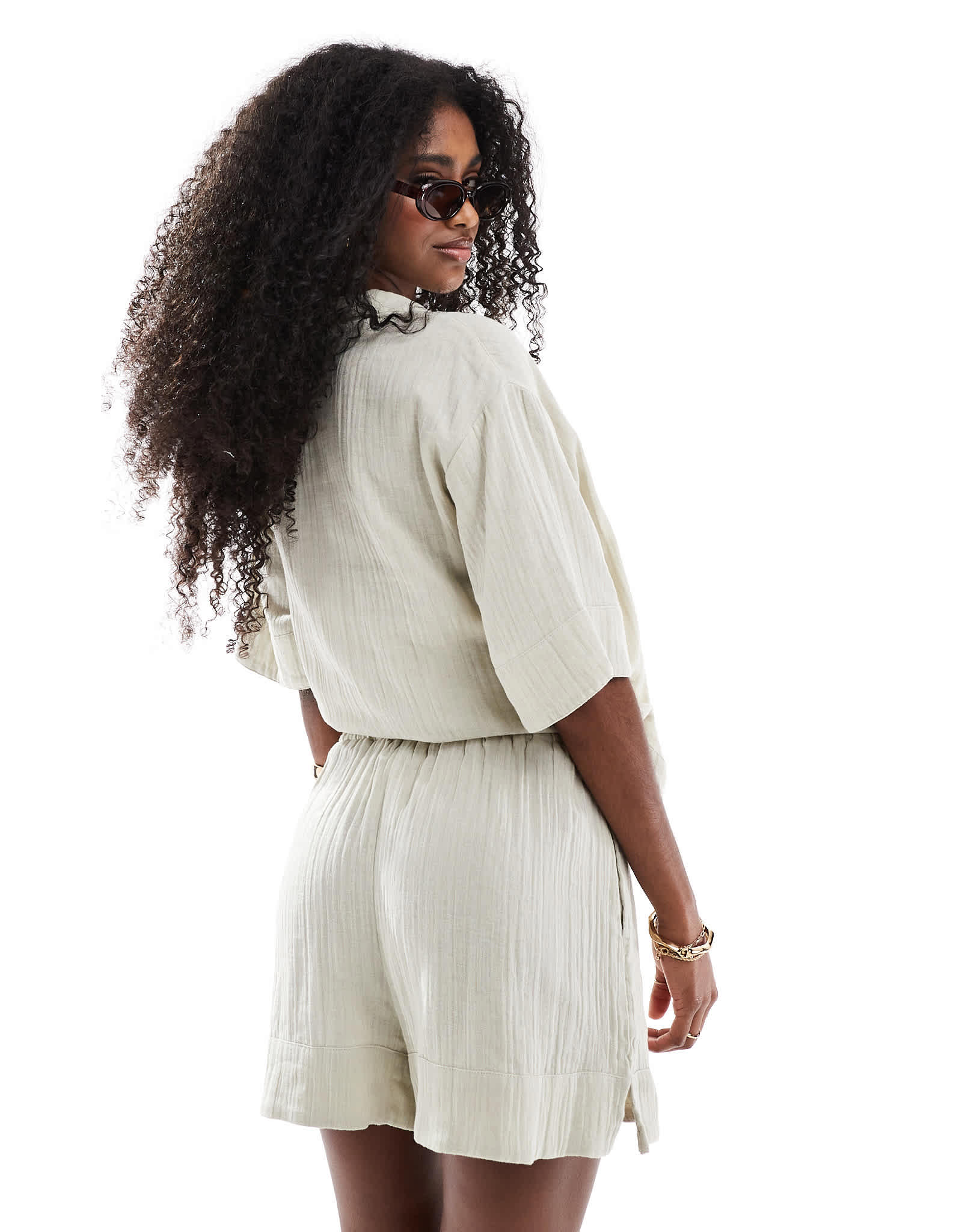 Brave Soul Co-ord textured pull on shorts in ecru - ASOS Sample Sale