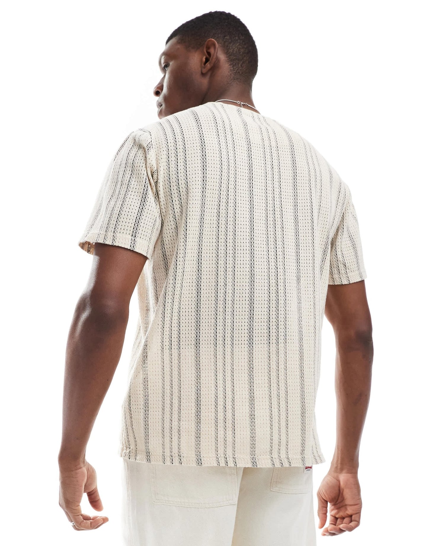 Brave Soul crew neck textured t-shirt in ecru & black stripe - ASOS Sample Sale