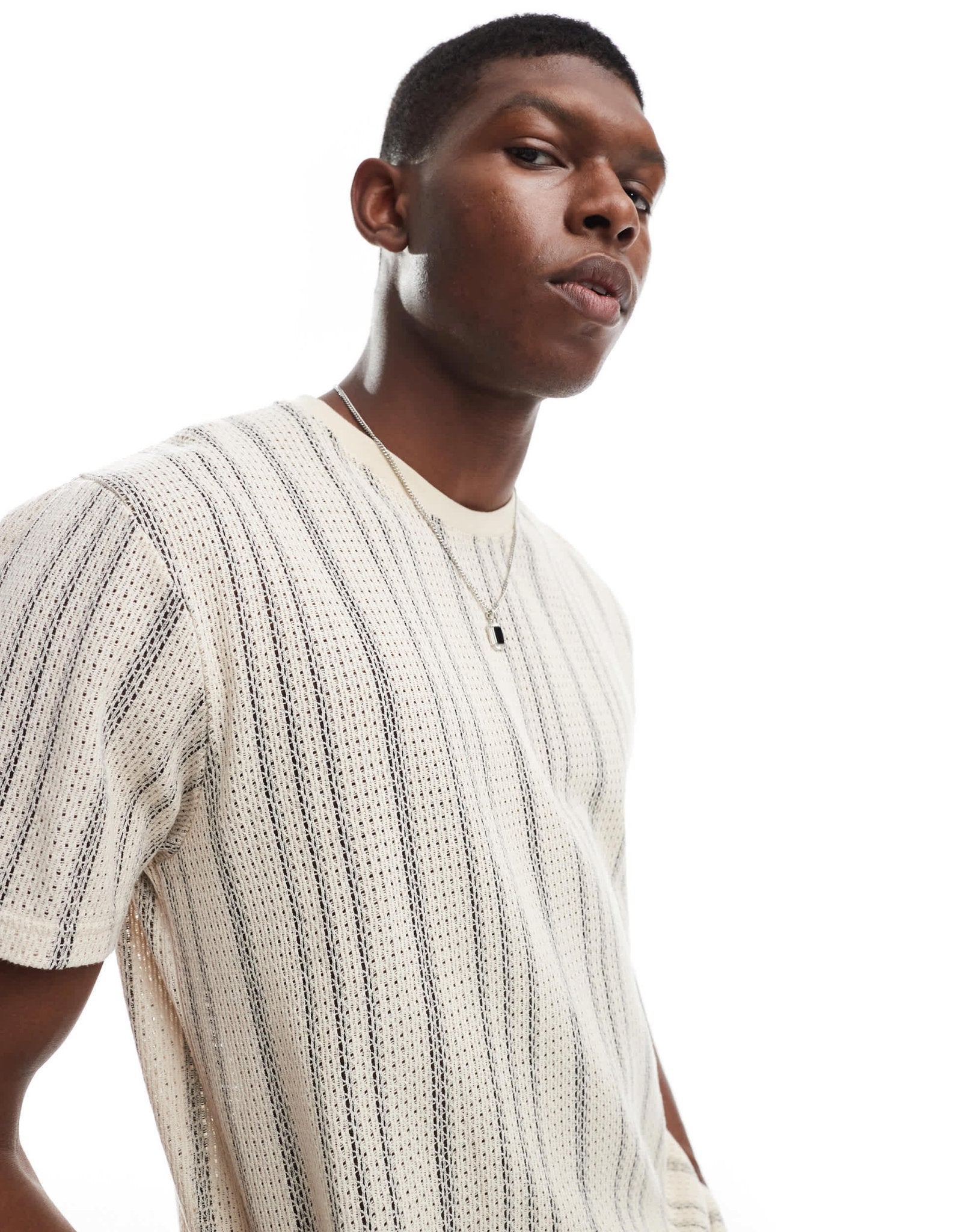 Brave Soul crew neck textured t-shirt in ecru & black stripe - ASOS Sample Sale