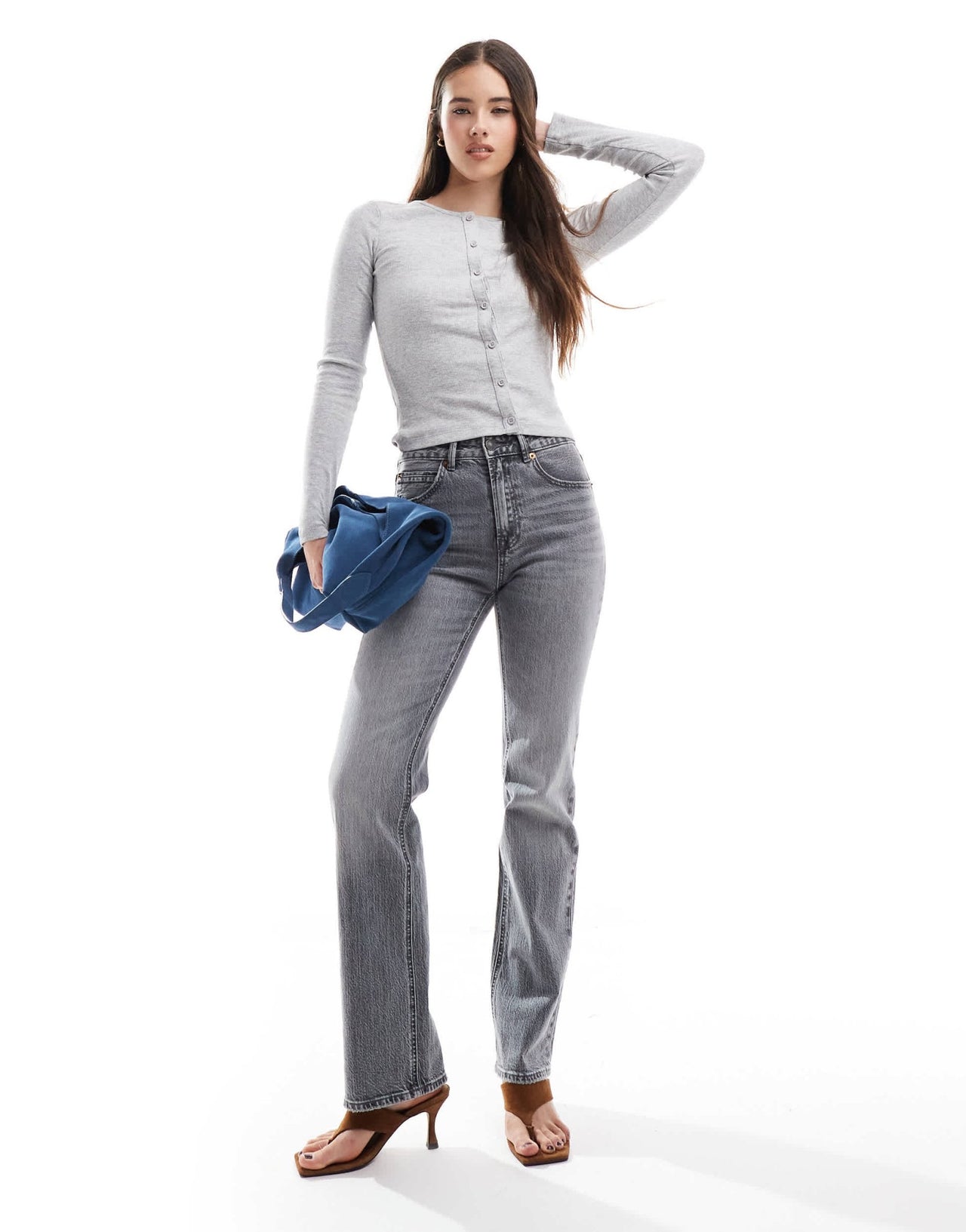 Brave Soul fitted button down long sleeve top in grey - ASOS Sample Sale