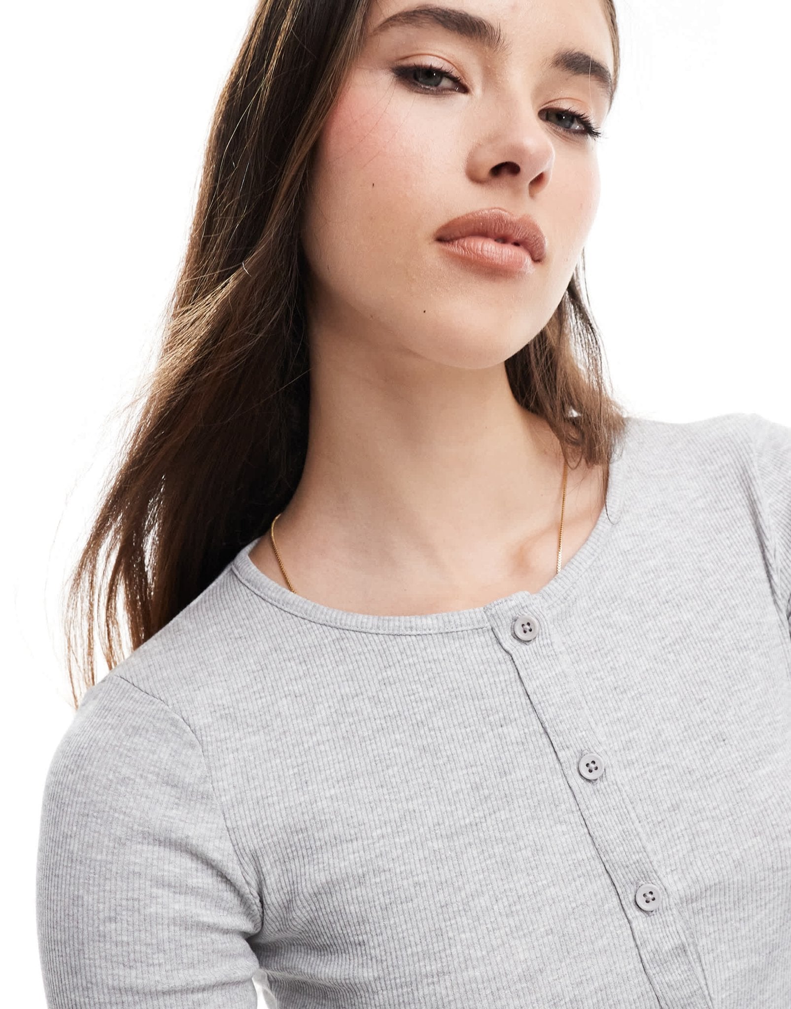 Brave Soul fitted button down long sleeve top in grey - ASOS Sample Sale