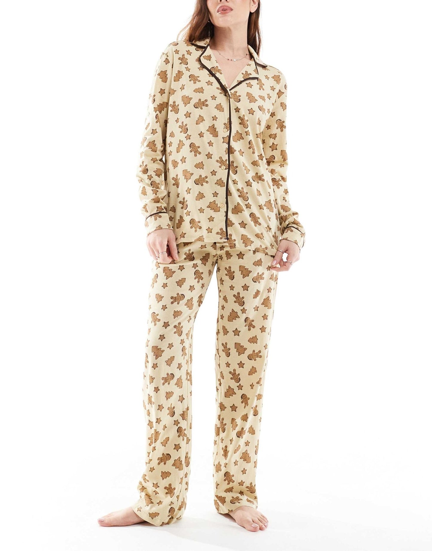 Brave Soul gingerbread print pyjama set in yellow - ASOS Sample Sale