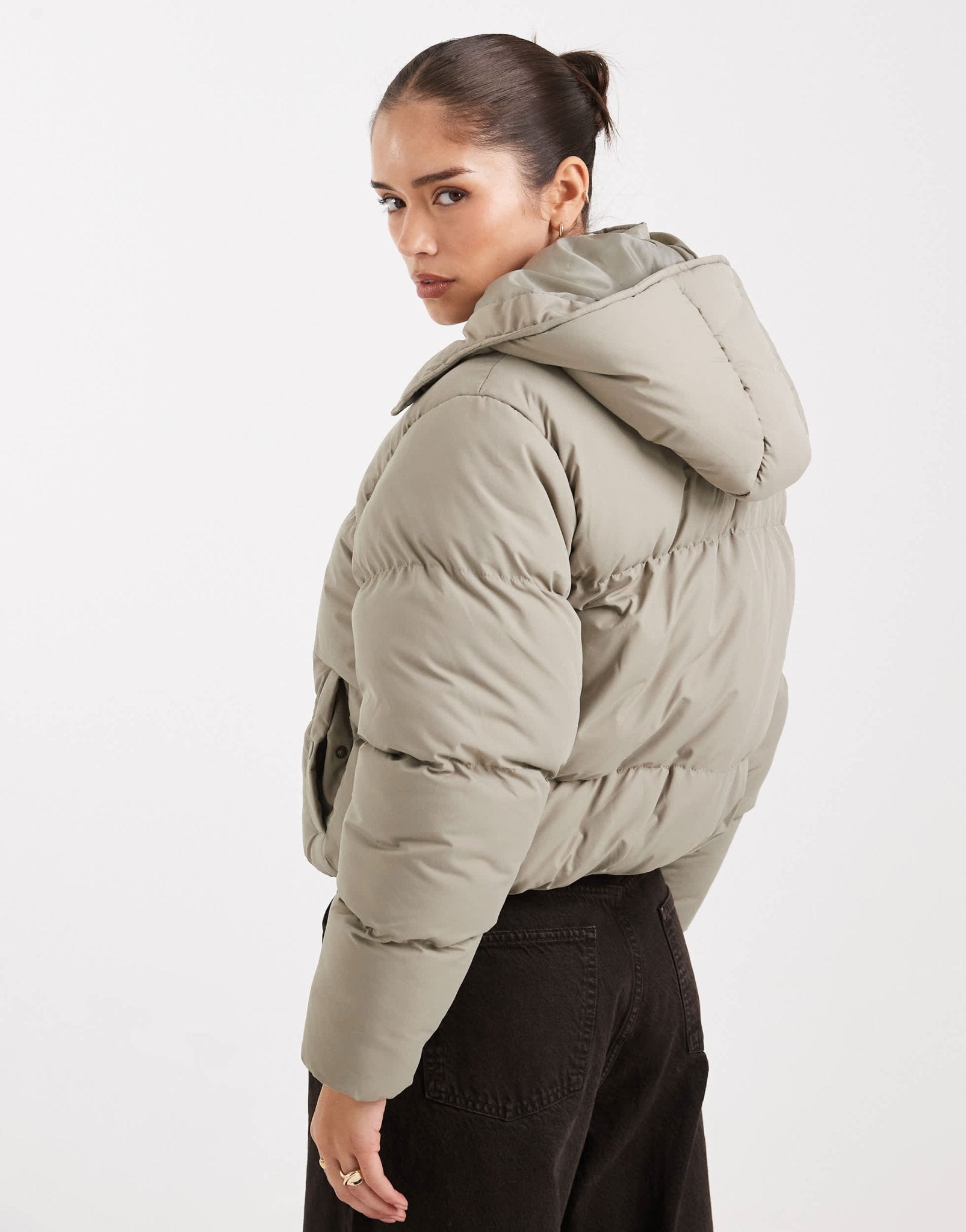 Brave Soul hooded cropped puffer jacket in sage green - ASOS Sample Sale