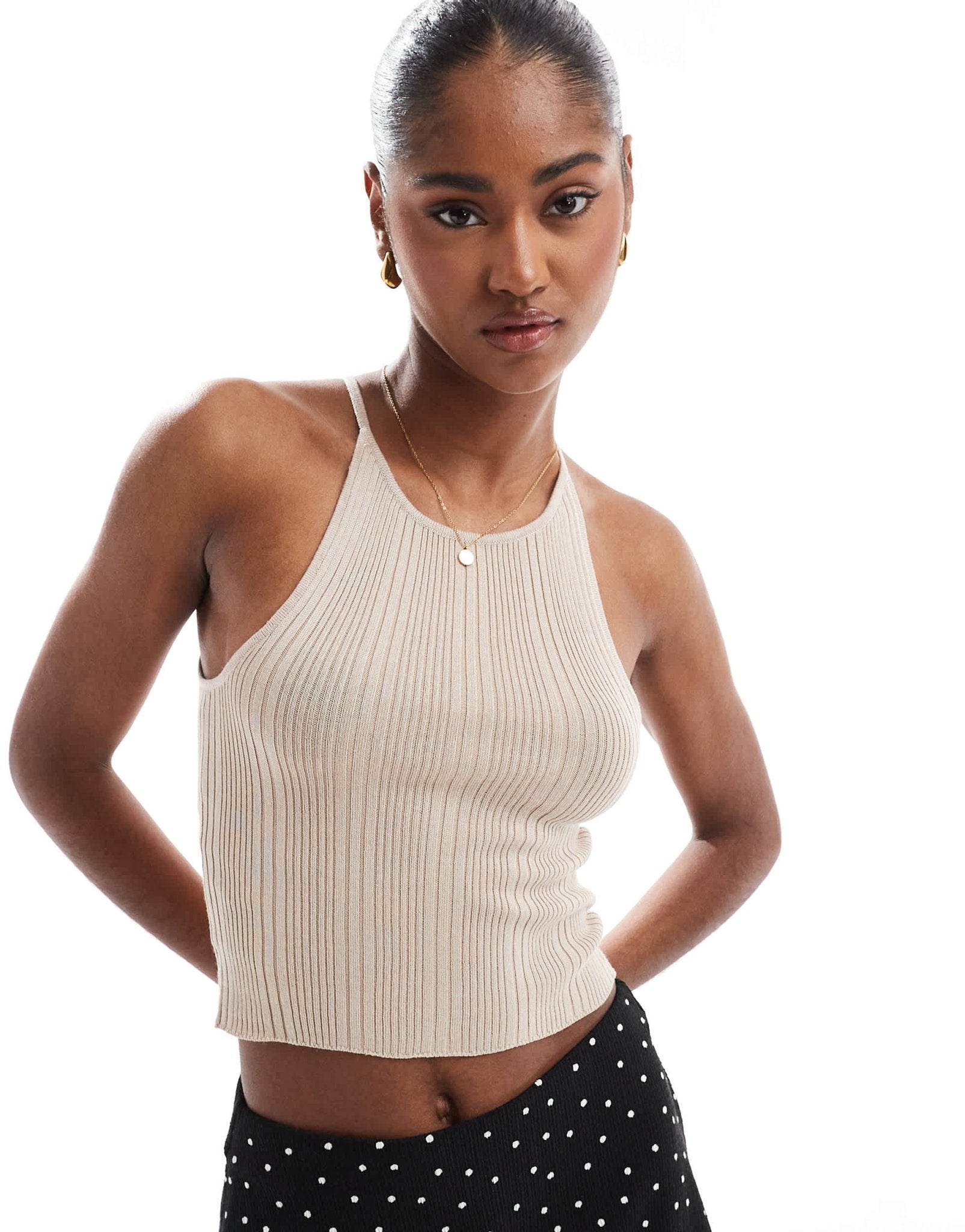 Brave Soul knitted cropped vest in stone - ASOS Sample Sale