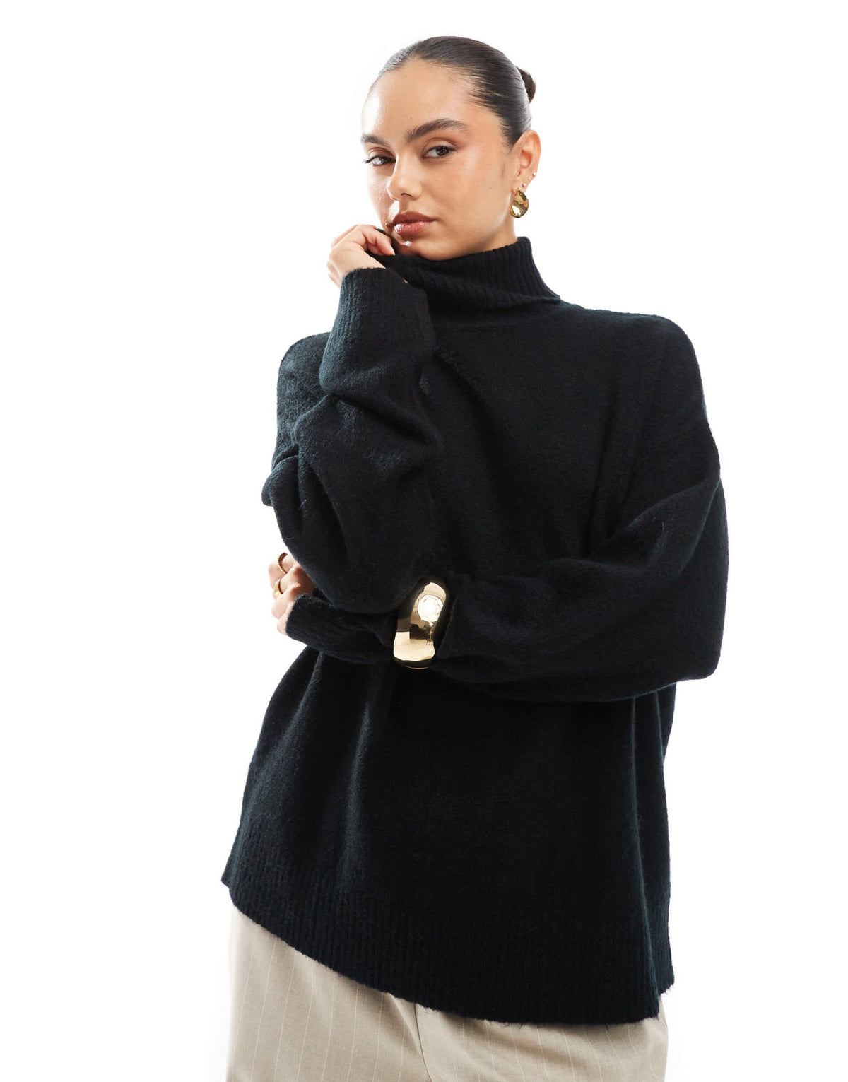Brave Soul knitted roll neck jumper in black - ASOS Sample Sale