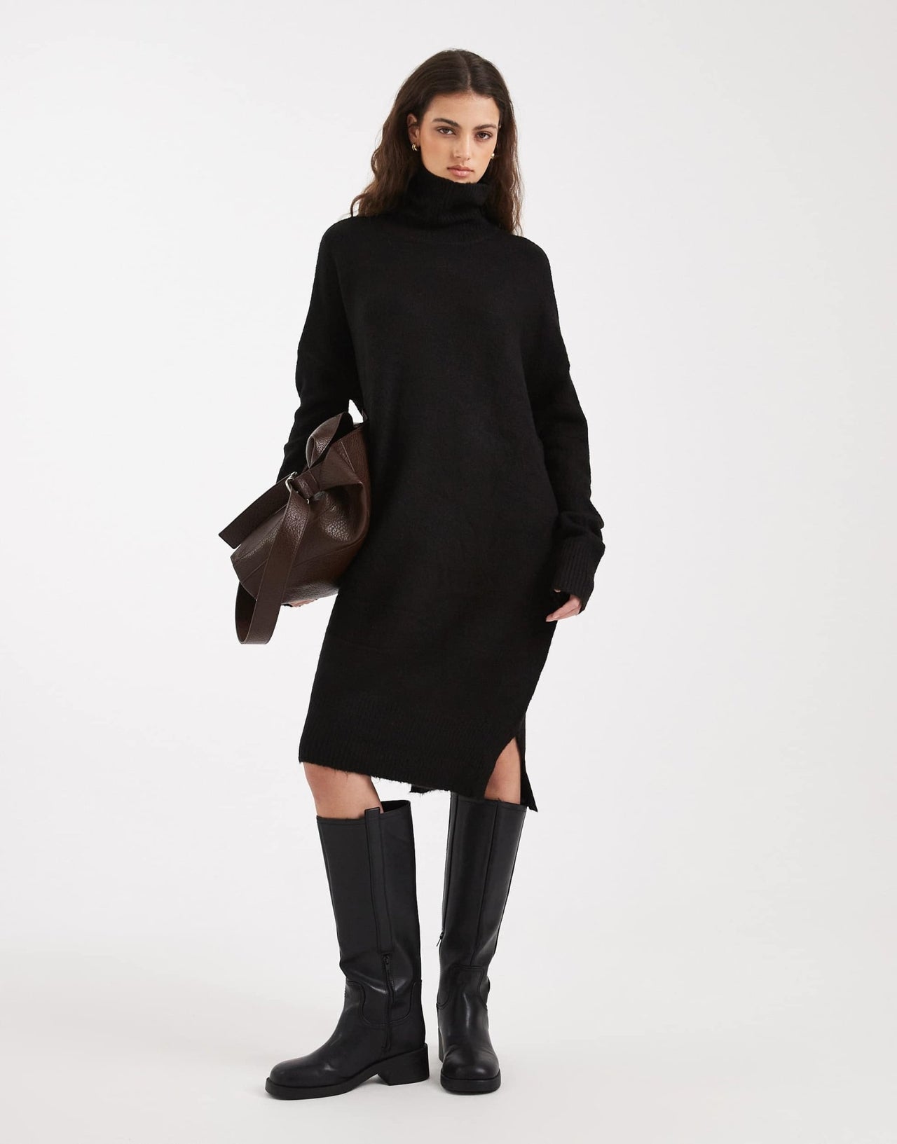 Brave Soul knitted roll neck mini jumper dress in black - ASOS Sample Sale