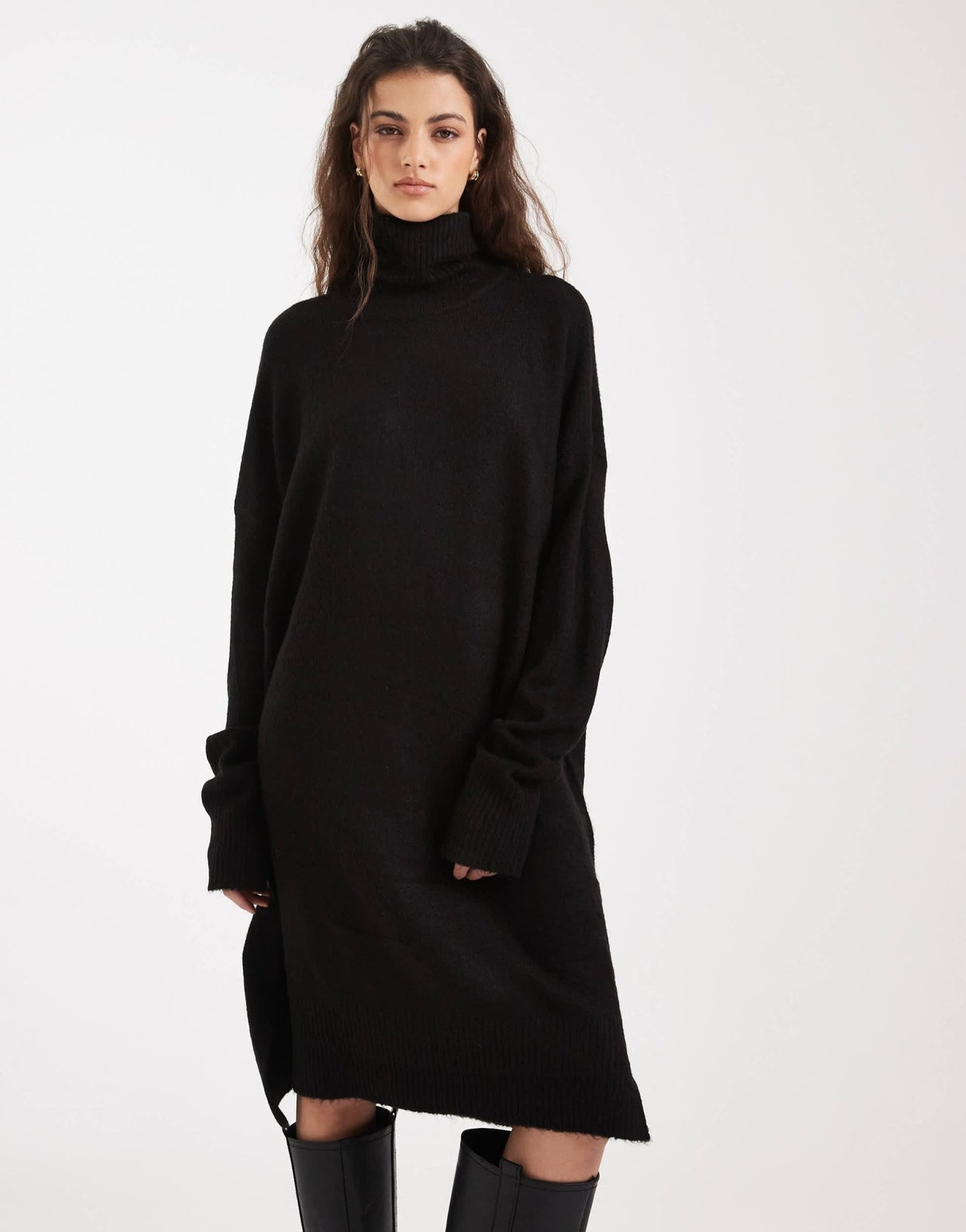 Brave Soul knitted roll neck mini jumper dress in black - ASOS Sample Sale