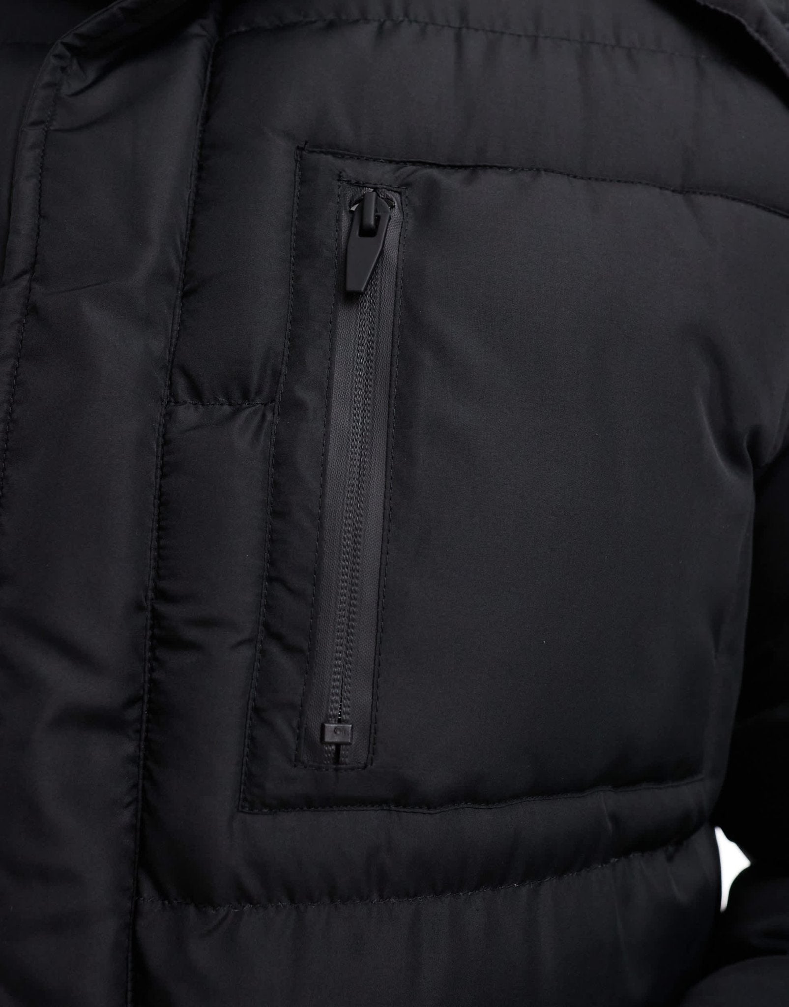 Brave Soul longline puffer jacket with detachable hood in black - ASOS Sample Sale