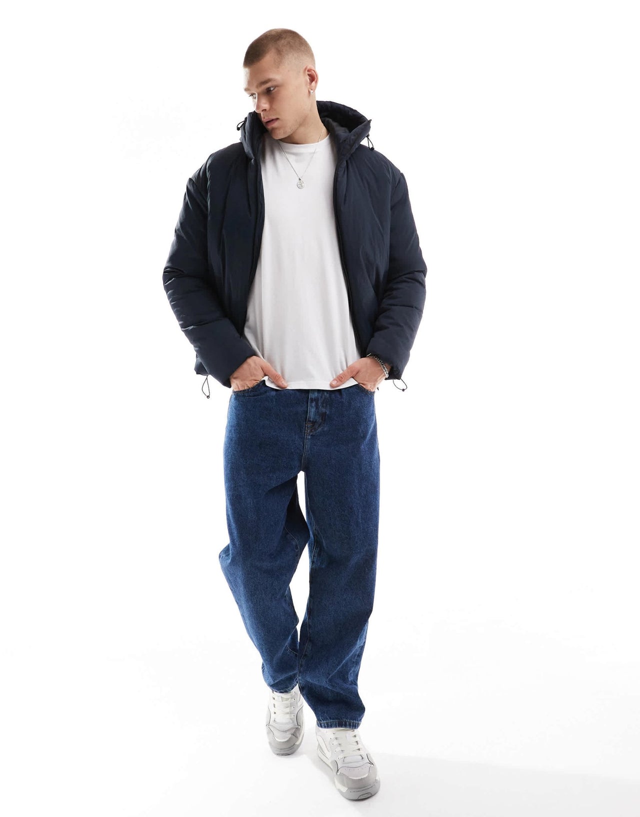 Brave Soul padded jacket with hood in navy - ASOS Sample Sale