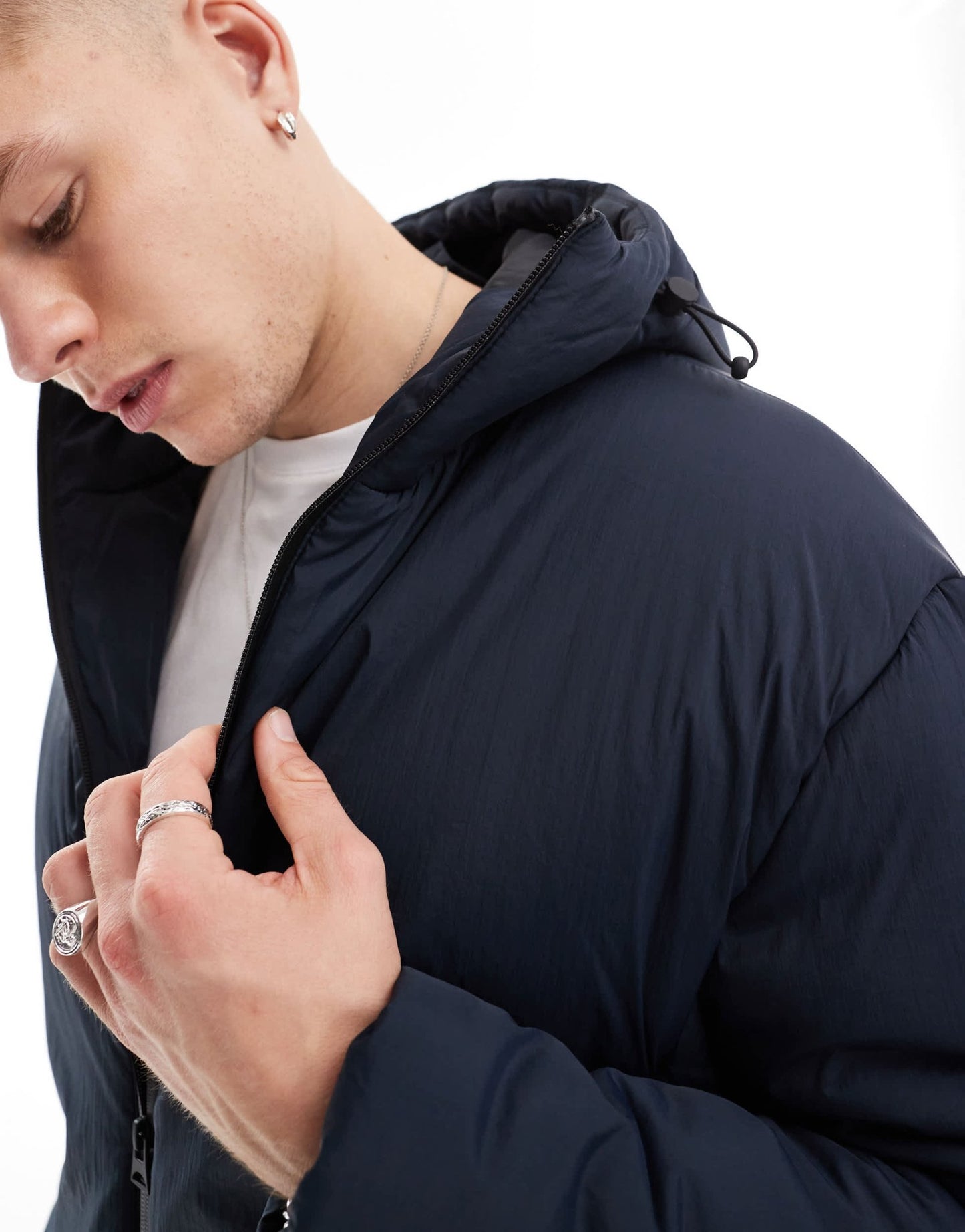 Brave Soul padded jacket with hood in navy - ASOS Sample Sale