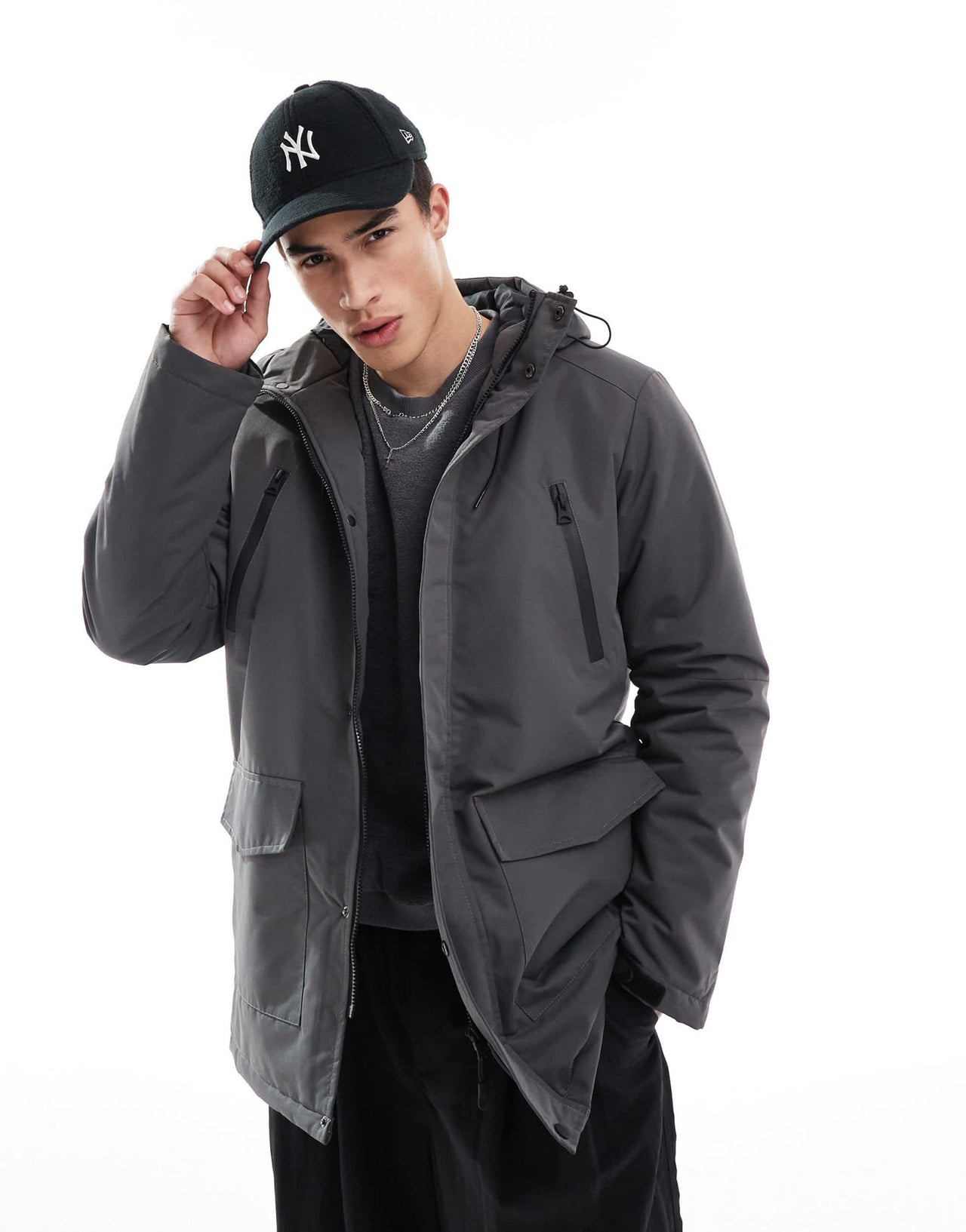 Brave Soul parka jacket with hood and concealed zip in grey - ASOS Sample Sale