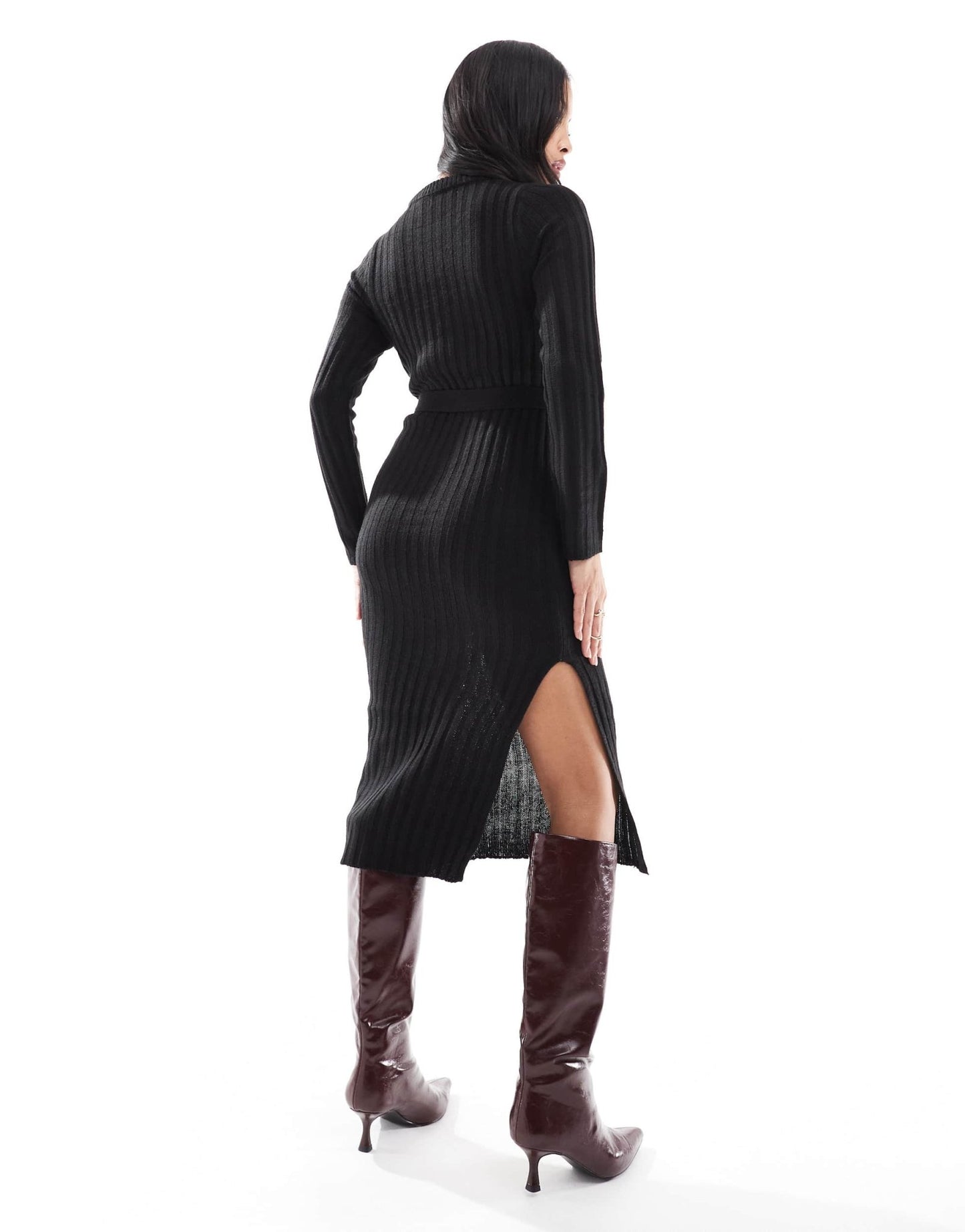 Brave Soul Petite knitted midi dress with slit in black - ASOS Sample Sale
