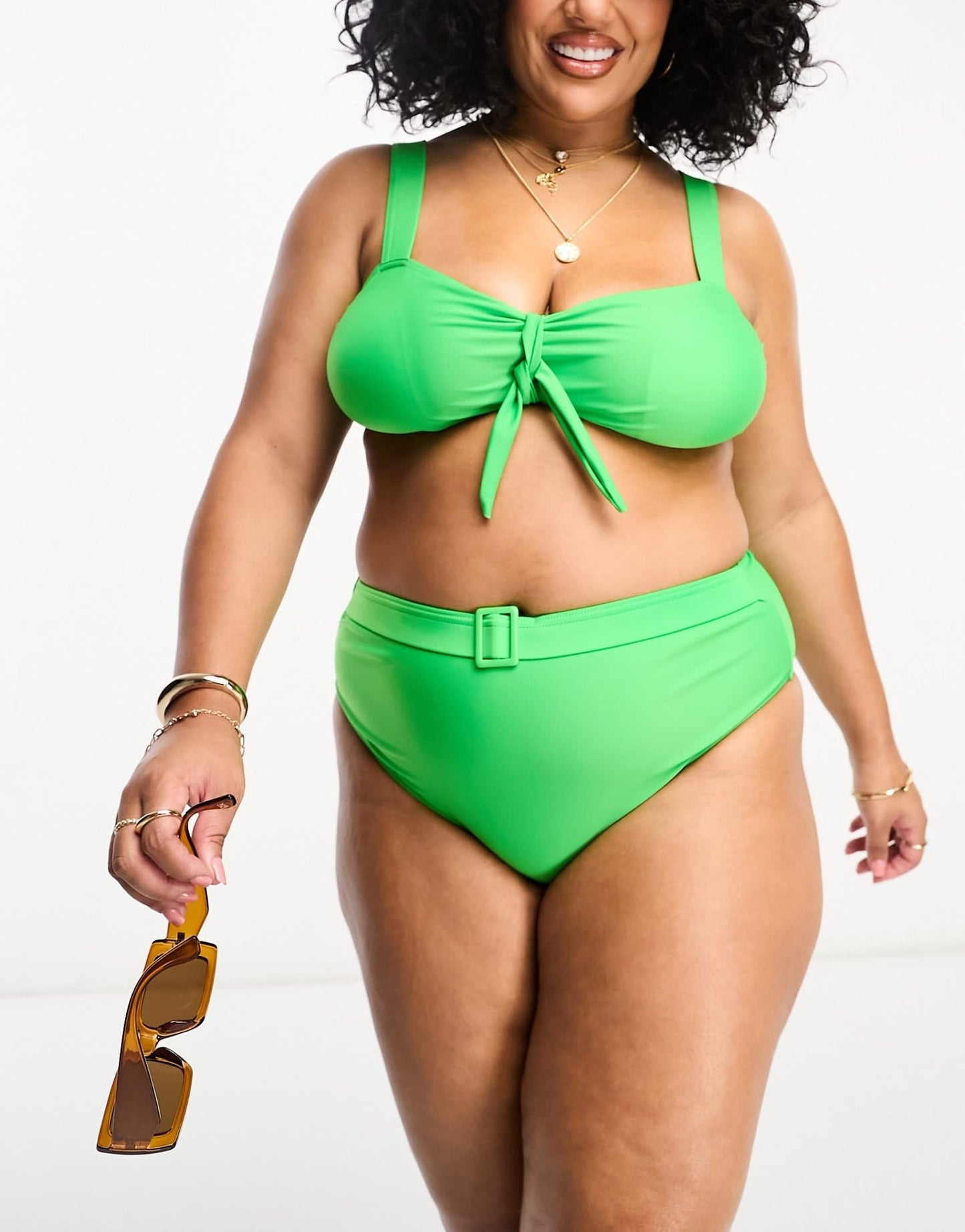 Brave Soul Plus tie front bikini top in green - ASOS Sample Sale