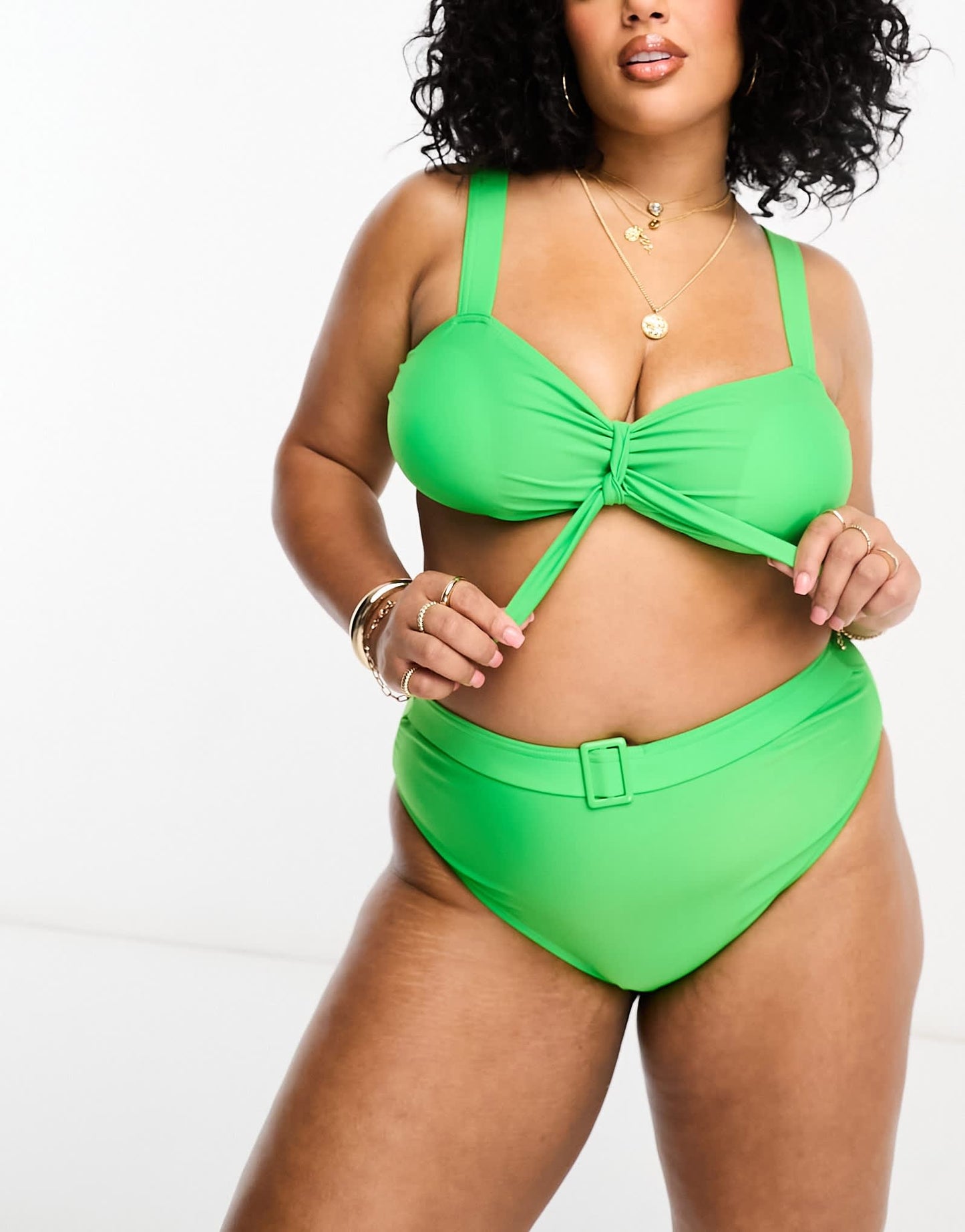 Brave Soul Plus tie front bikini top in green - ASOS Sample Sale
