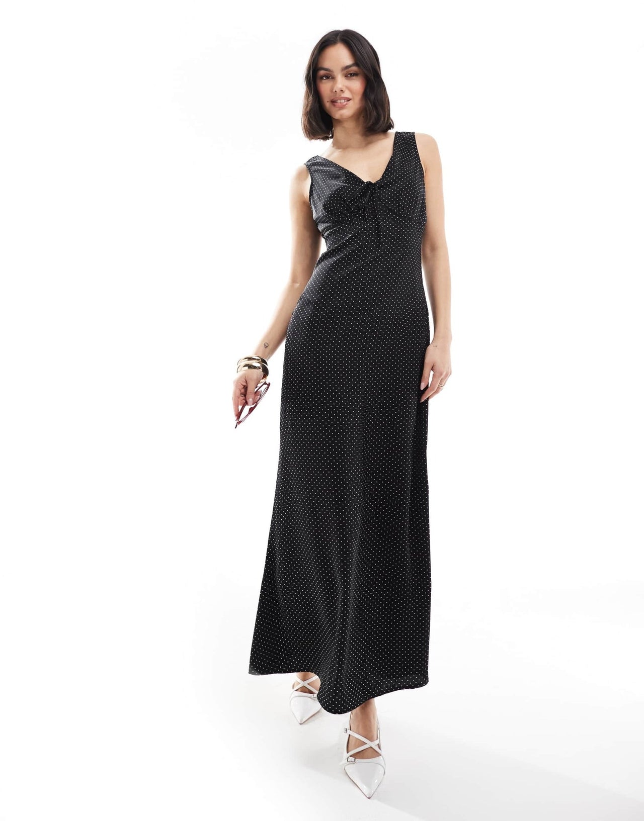Brave Soul polka dot sleeveless satin dress in black - ASOS Sample Sale