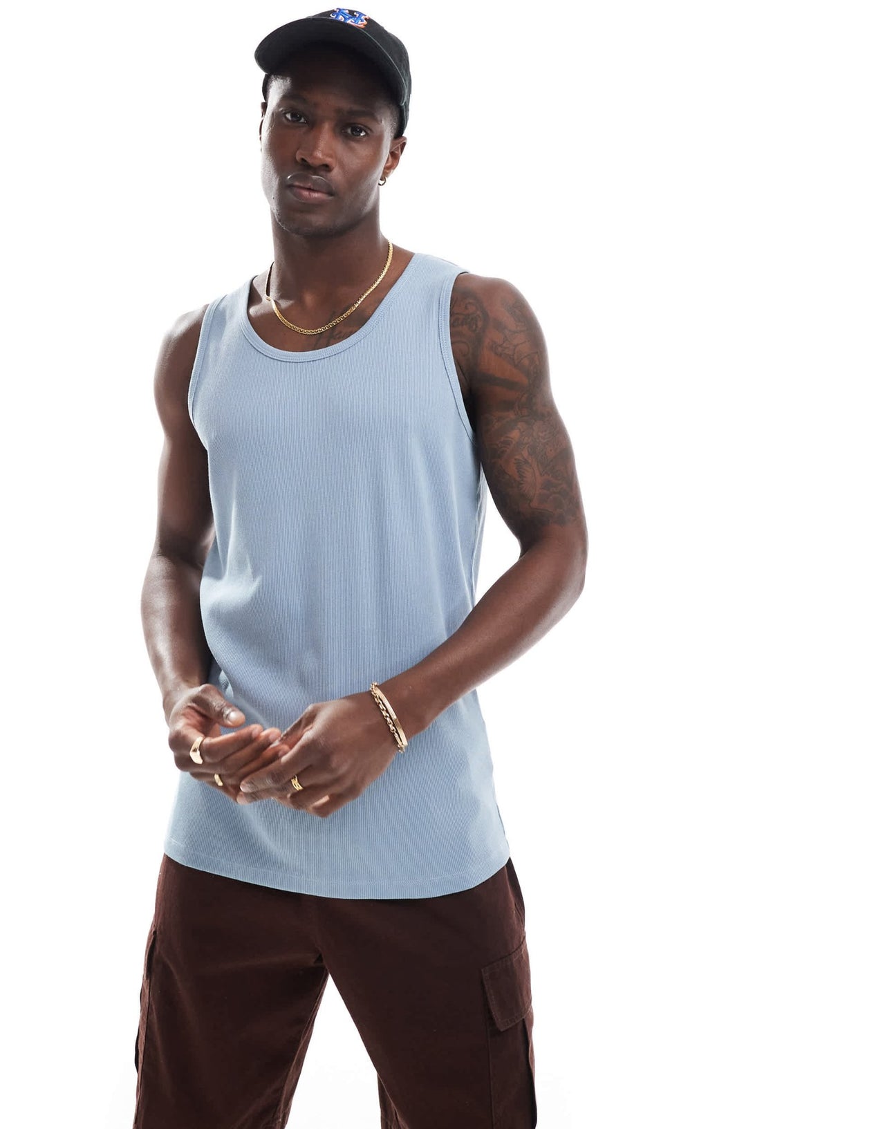 Brave Soul ribbed classic vest in steel blue - ASOS Sample Sale