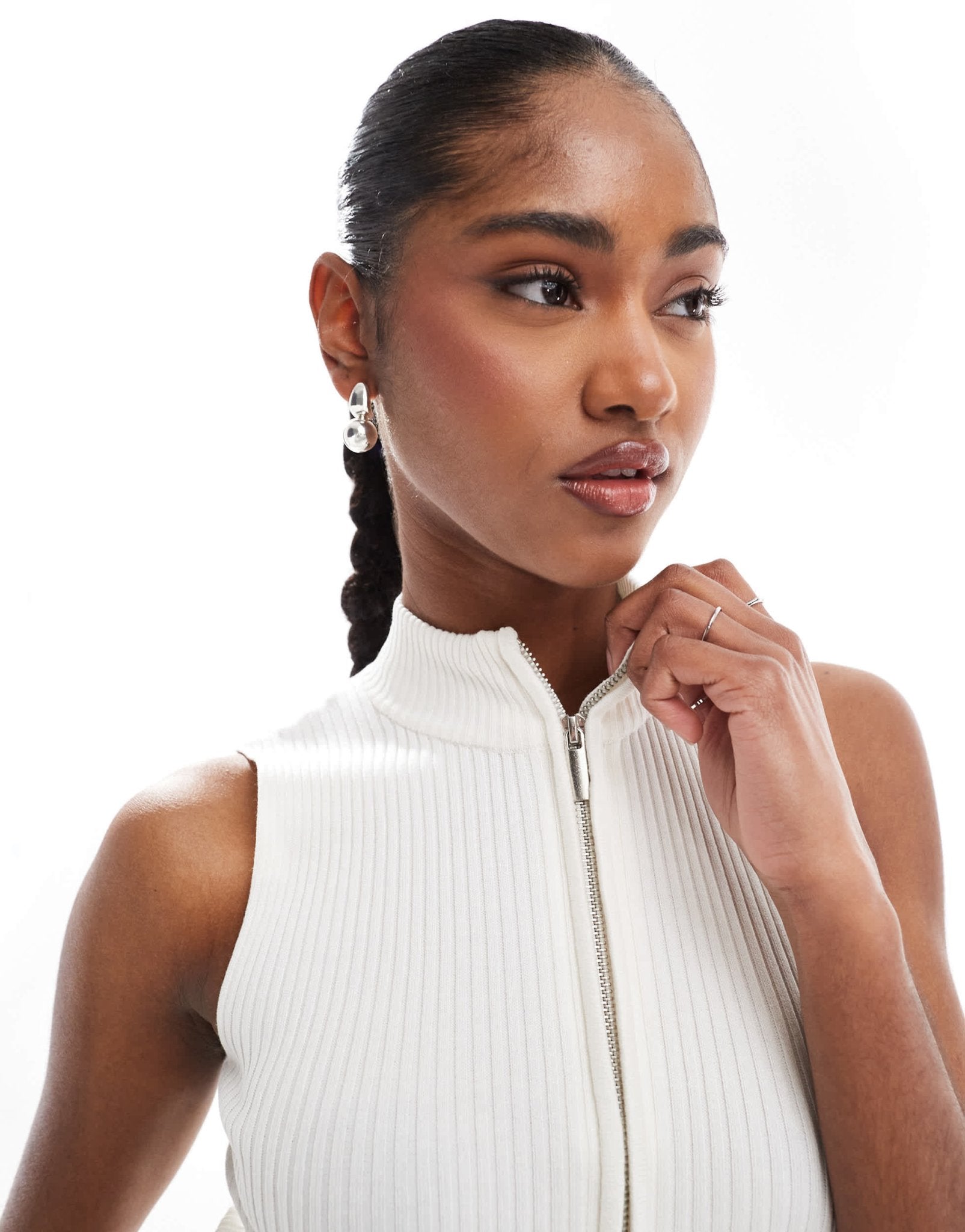 Brave Soul ribbed knitted waistcoat with zip in cream - ASOS Sample Sale