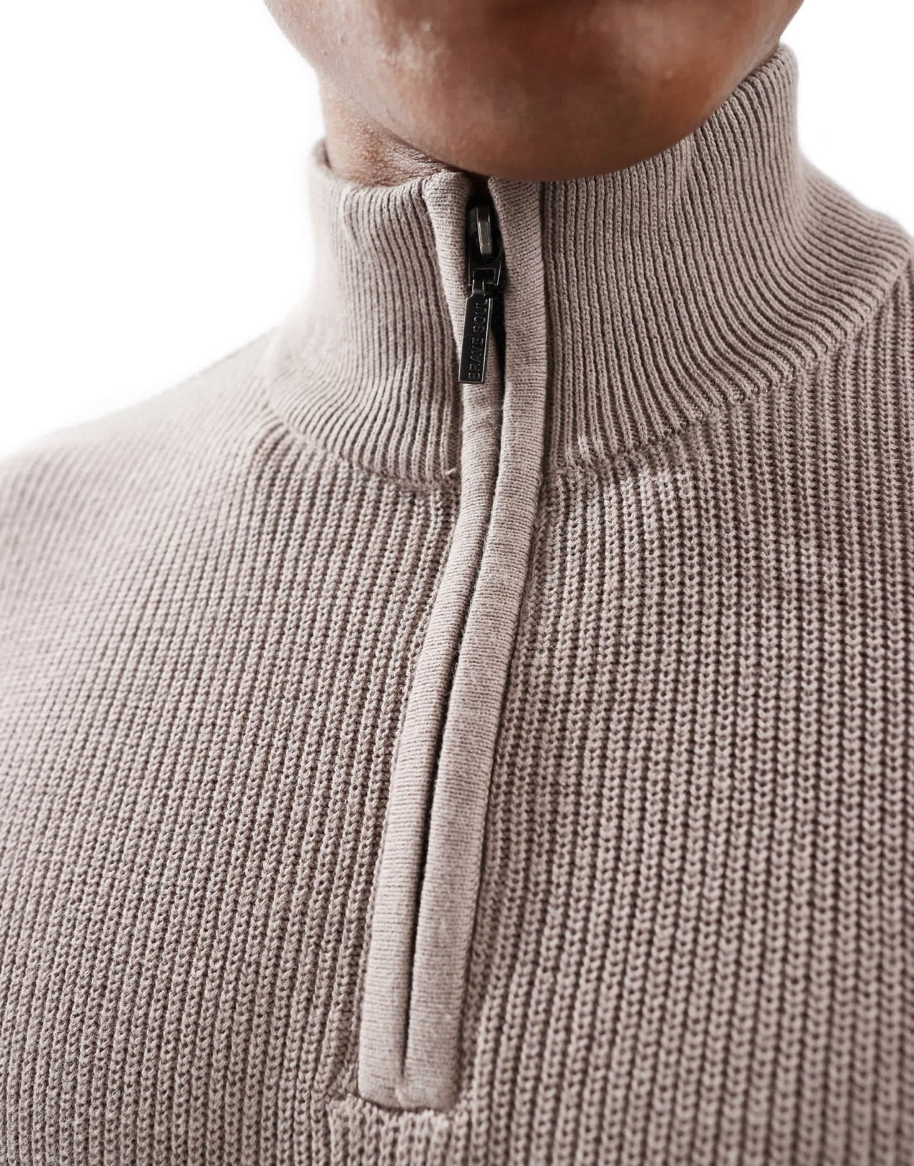 Brave Soul ribbed quarter zip jumper in taupe - ASOS Sample Sale