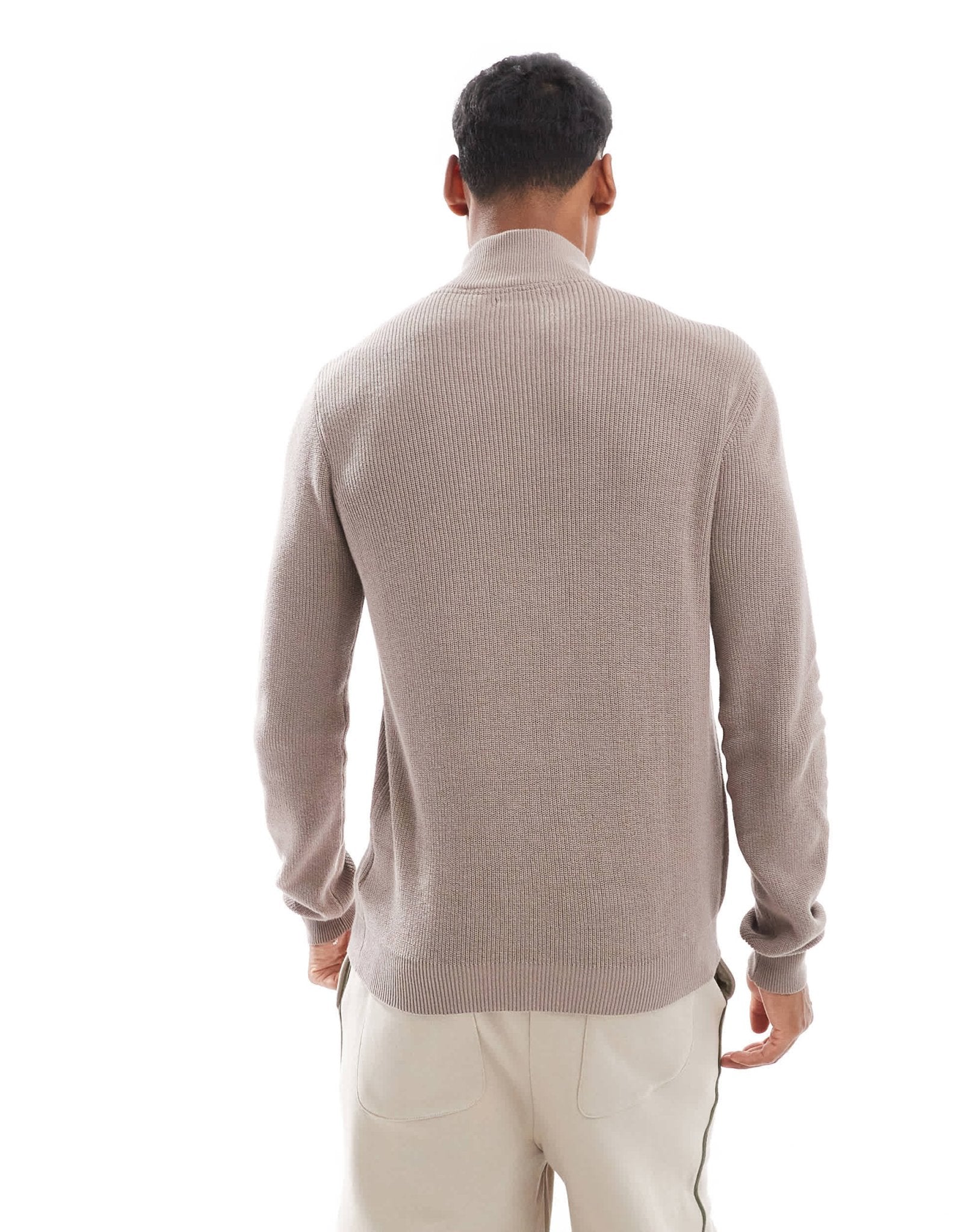 Brave Soul ribbed quarter zip jumper in taupe - ASOS Sample Sale