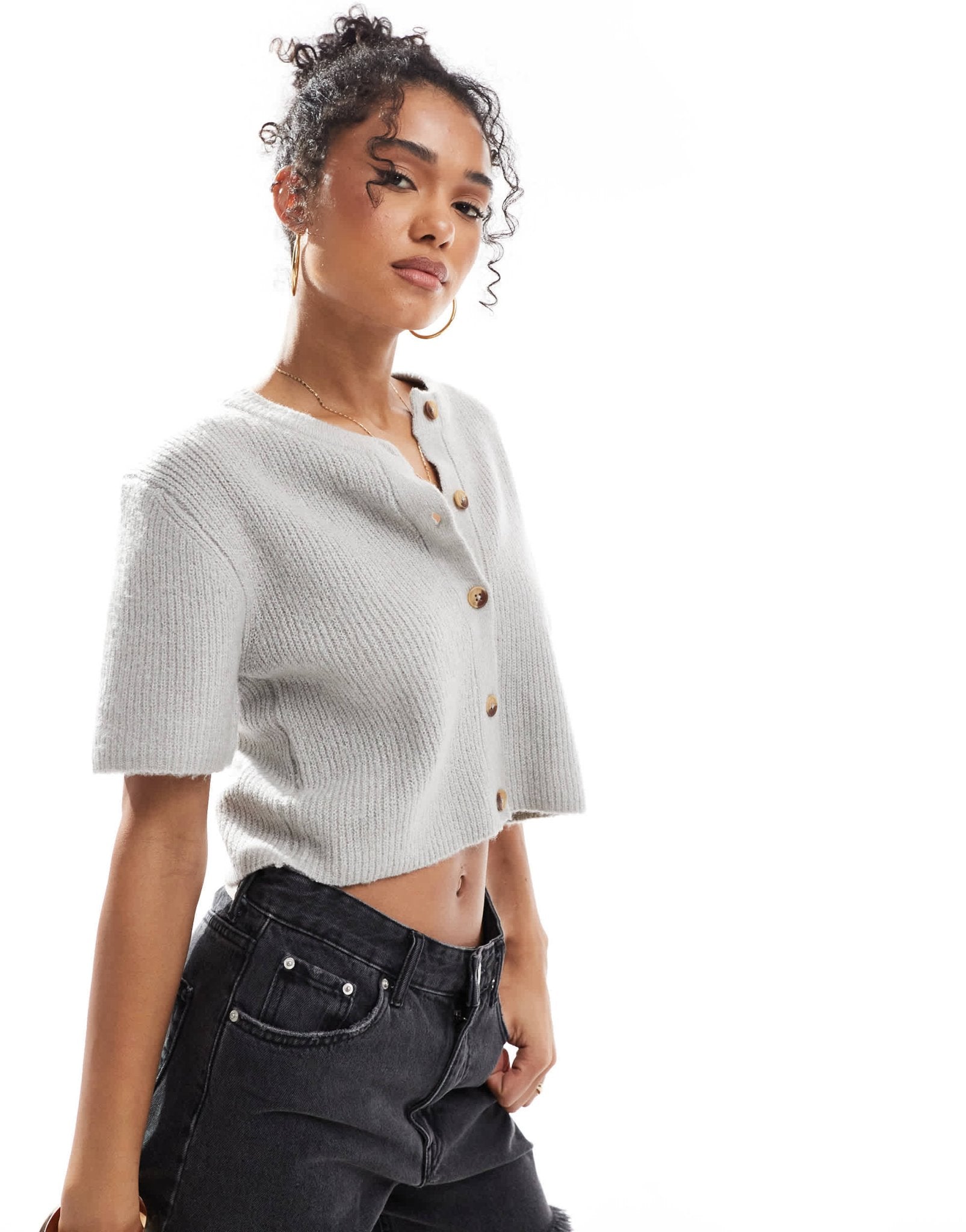 Brave Soul short sleeve cardigan in grey - ASOS Sample Sale