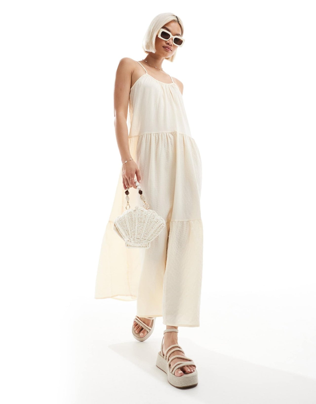 Brave Soul strappy maxi dress with smock detail in buttermilk yellow - ASOS Sample Sale
