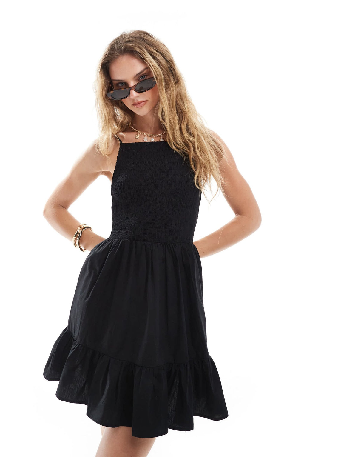 Brave Soul strappy mini dress with shirred bust detail in black - ASOS Sample Sale