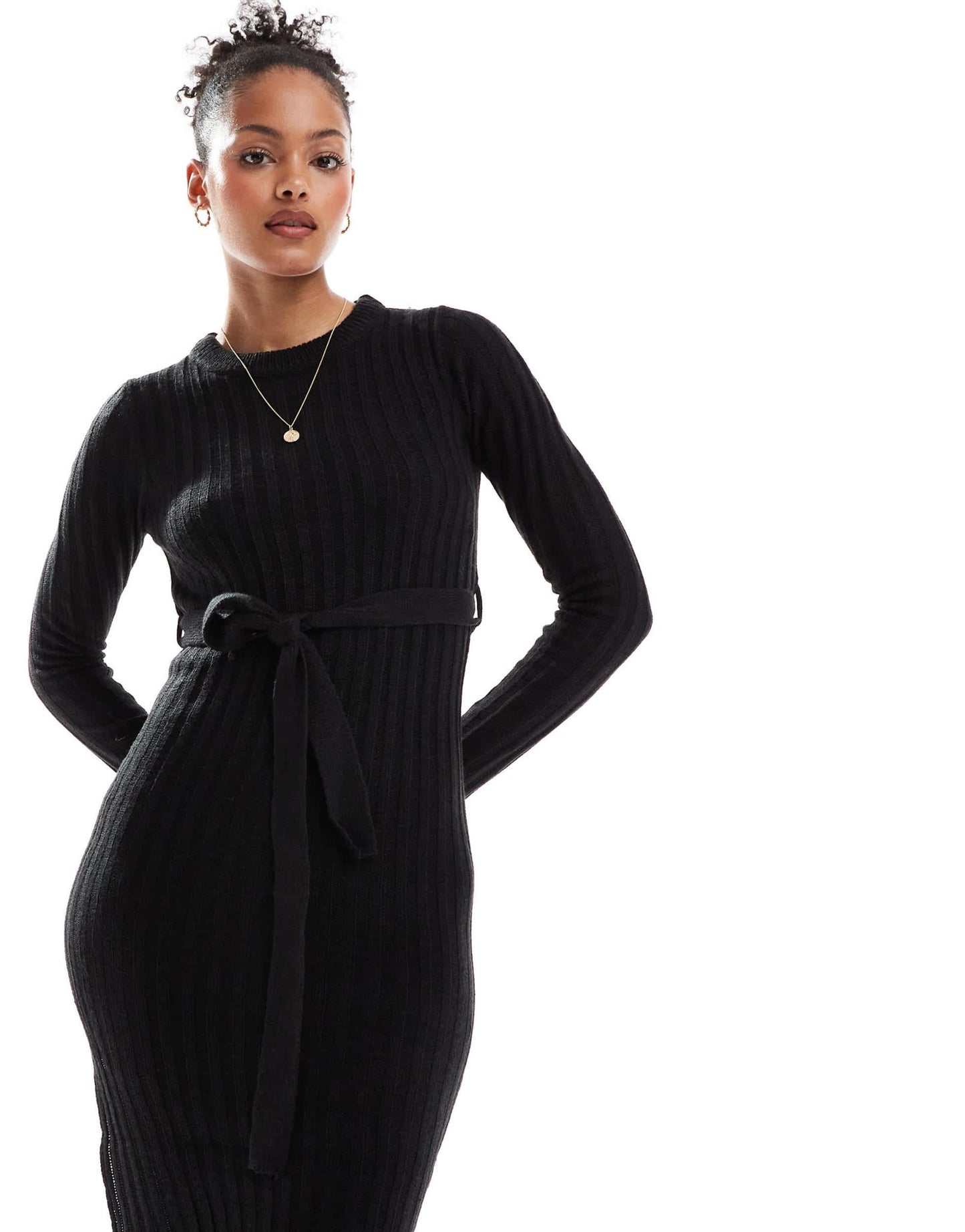 Brave Soul Tall knitted midi dress with slit in black - ASOS Sample Sale