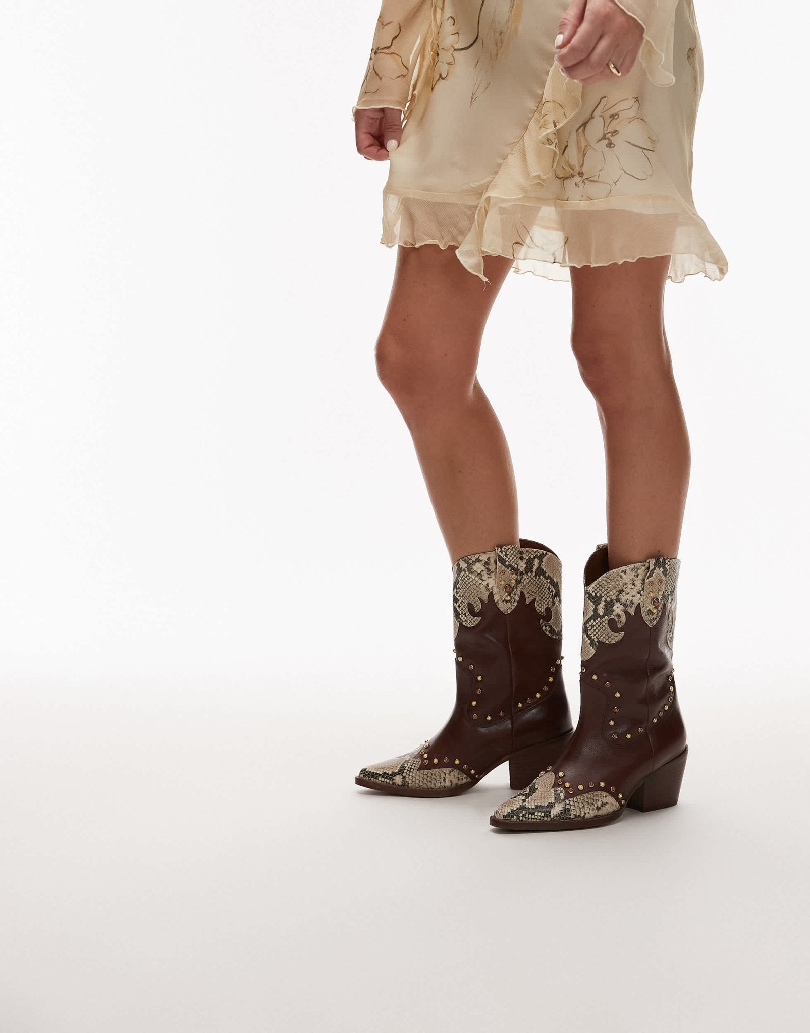 Bronx Jukeson beaded western ankle boots in chocolate and snake leather - ASOS Sample Sale