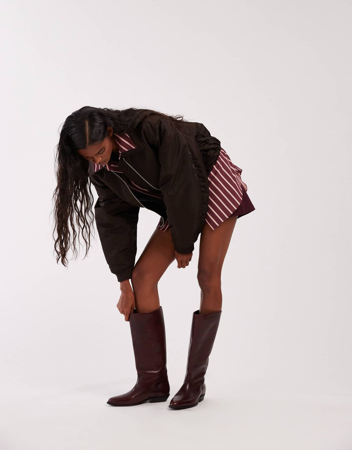 Bronx Kendra buckle detail riding boot in oxblood - ASOS Sample Sale