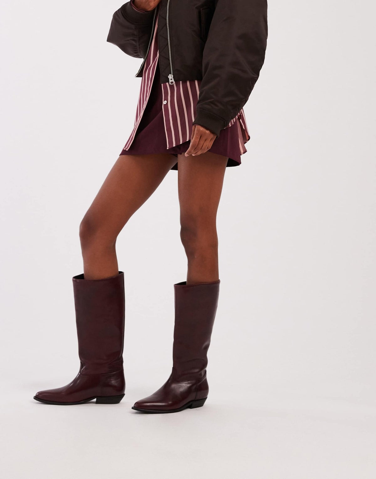 Bronx Kendra buckle detail riding boot in oxblood - ASOS Sample Sale
