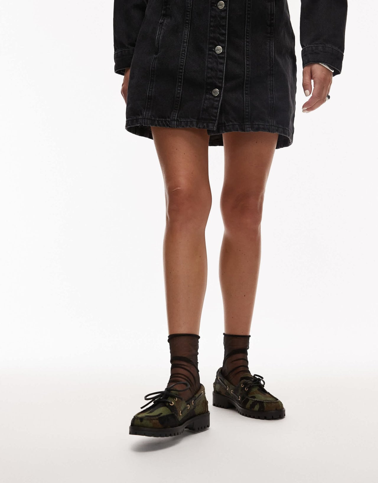 Bronx Sie - nna boat shoes in khaki camo pony hair leather - ASOS Sample Sale