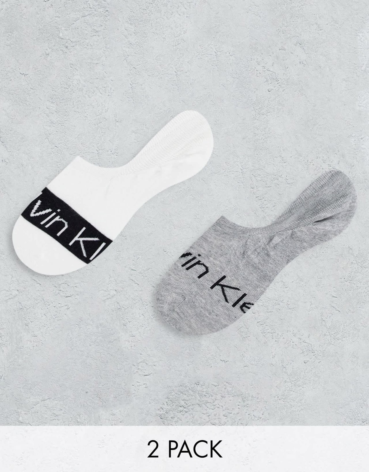 Calvin Klein 2 pack invisible socks in white/grey with logo - ASOS Sample Sale