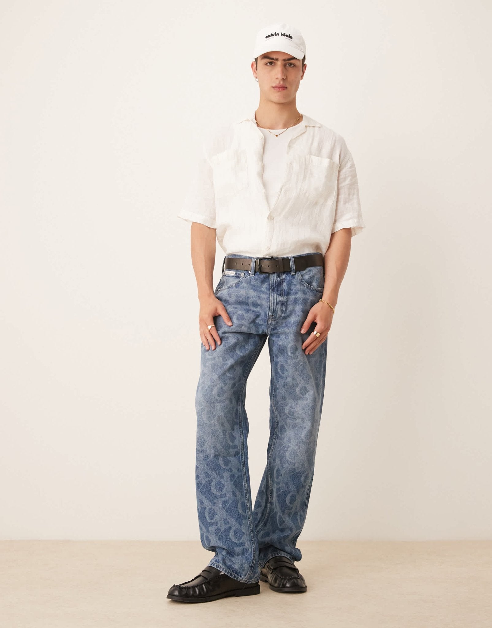 Calvin Klein Jeans 90s straight all over print jeans in mid wash - ASOS Sample Sale