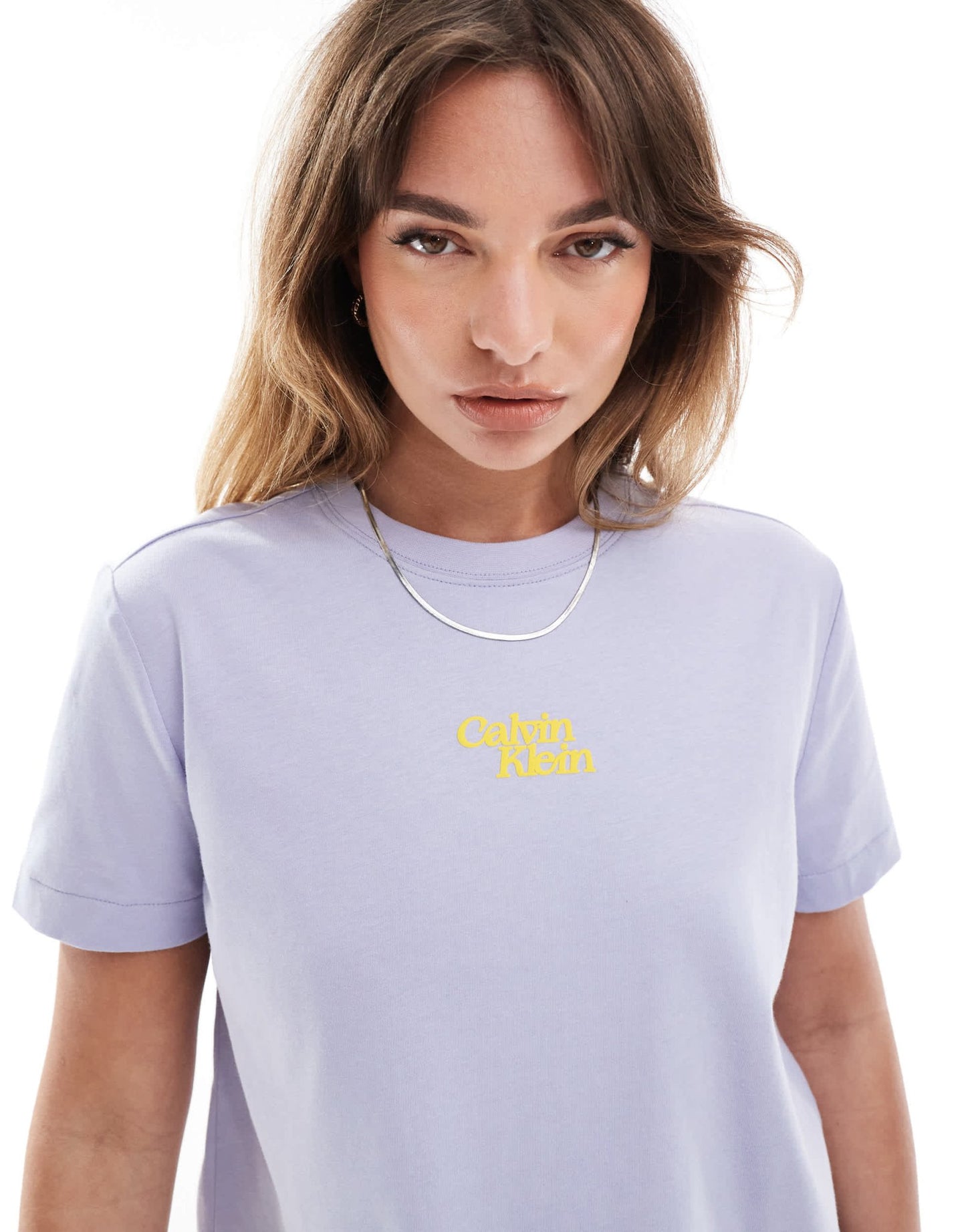 Calvin Klein Jeans central script logo t-shirt in lavender - ASOS Sample Sale