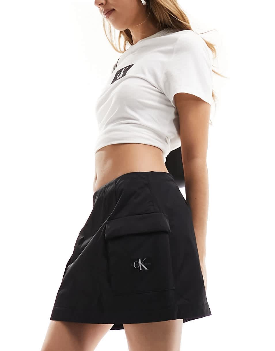 Calvin Klein Jeans light padded cargo skirt in black - ASOS Sample Sale