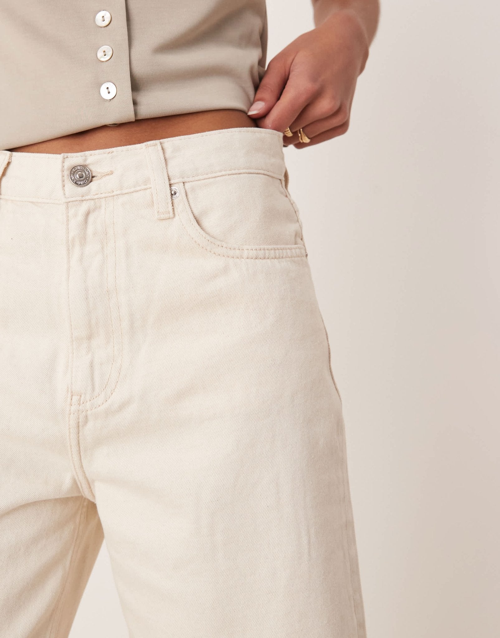 Calvin Klein Jeans longer denim shorts in ecru wash - ASOS Sample Sale