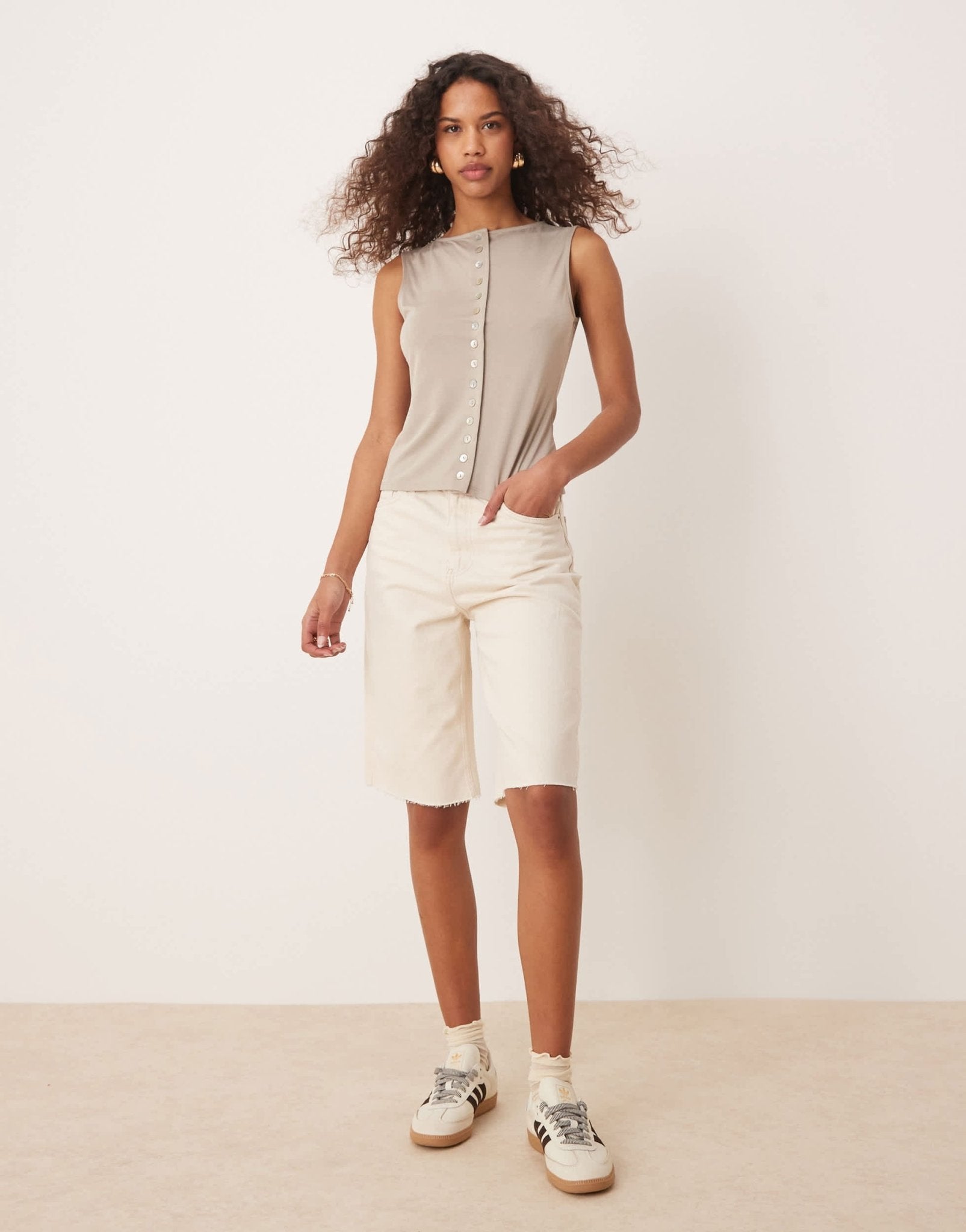 Calvin Klein Jeans longer denim shorts in ecru wash - ASOS Sample Sale