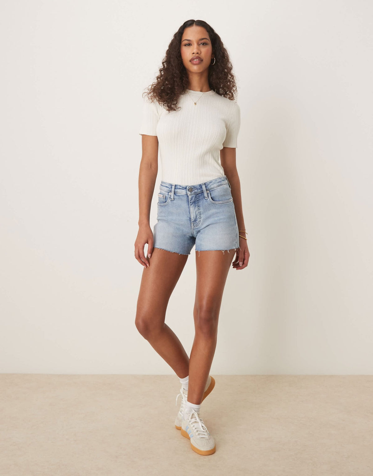 Calvin Klein Jeans mid rise denim shorts in light wash - ASOS Sample Sale