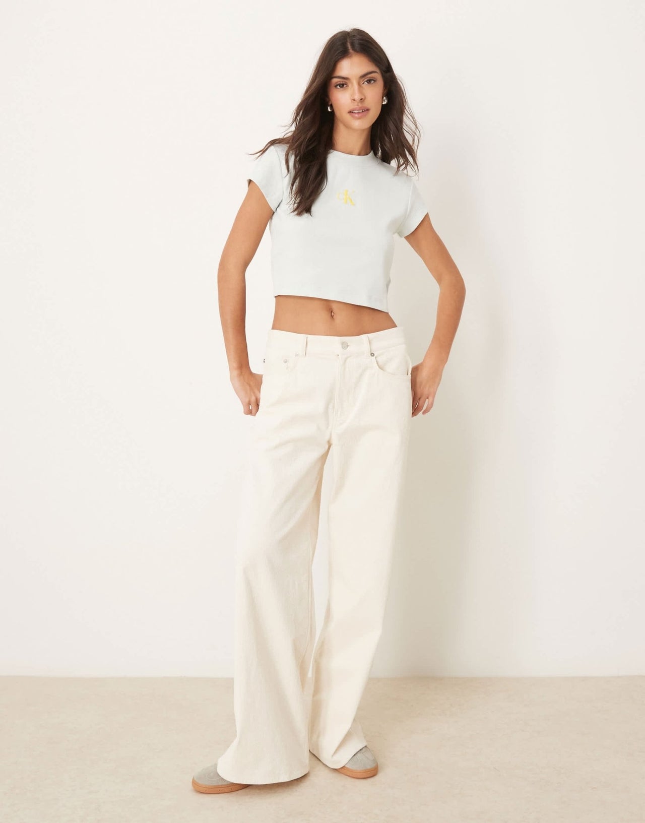 Calvin Klein Jeans monologo baby tee in sage green - ASOS Sample Sale