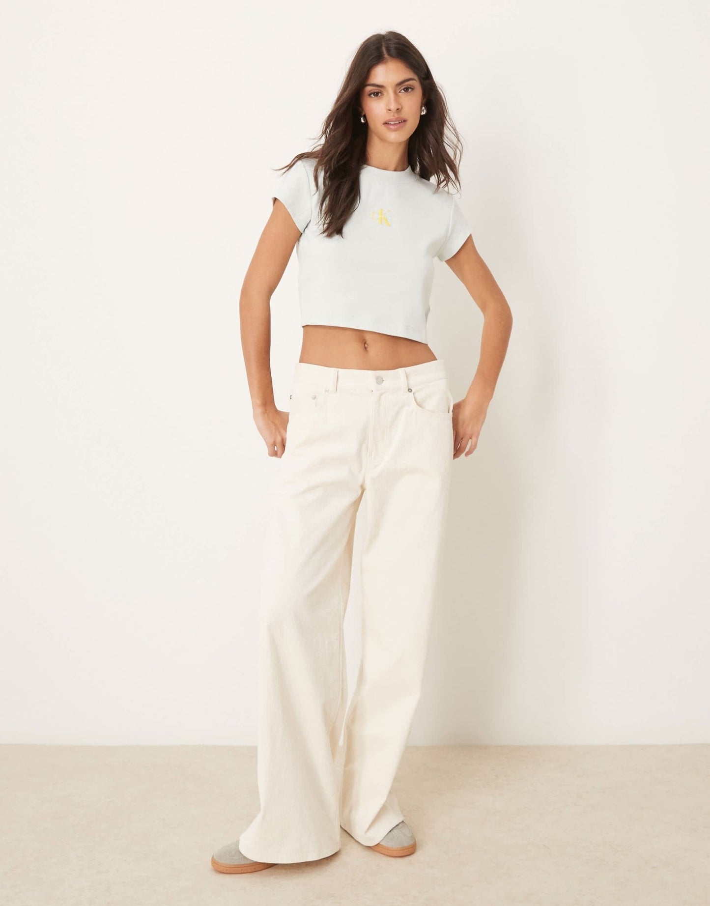 Calvin Klein Jeans monologo baby tee in sage green - ASOS Sample Sale