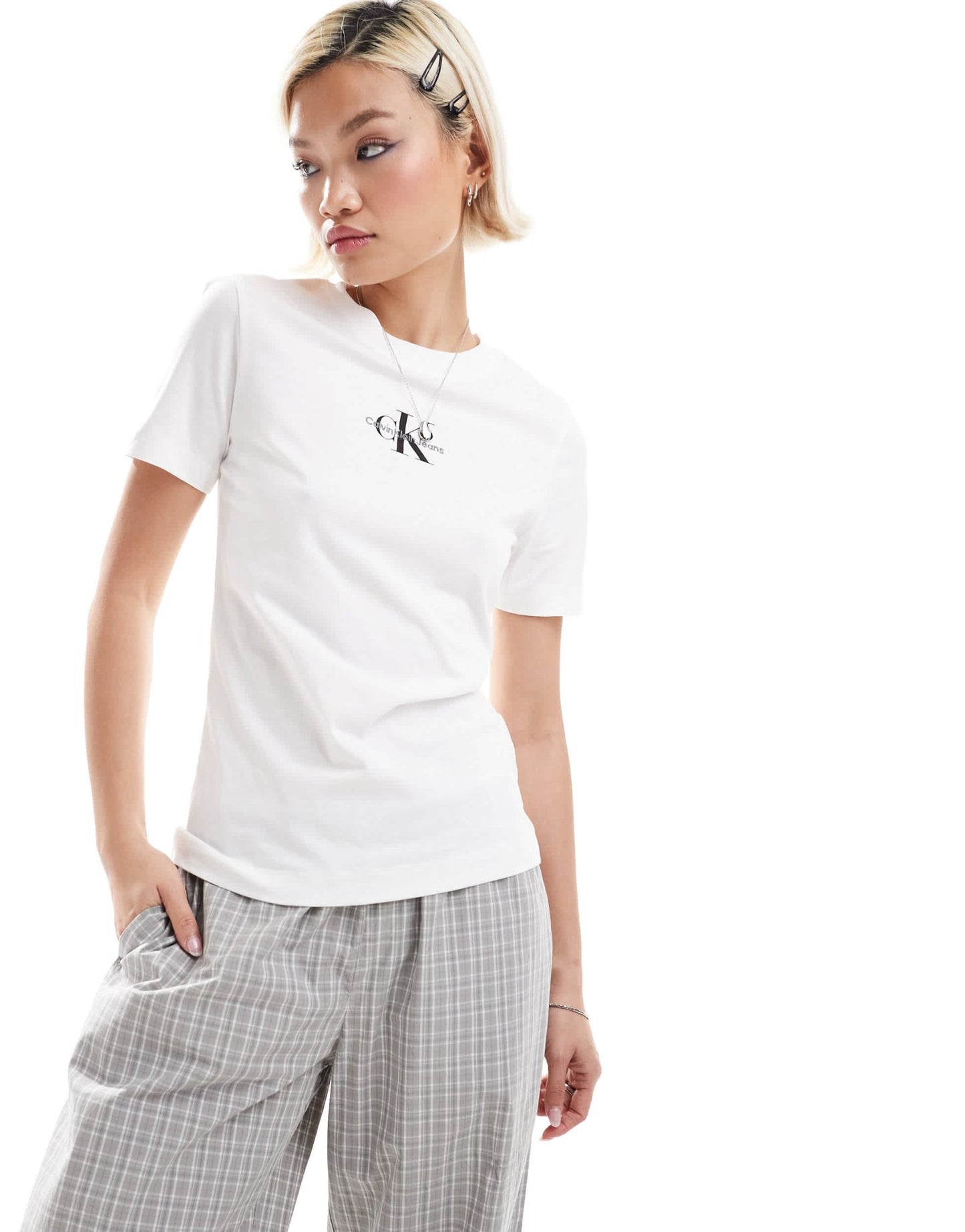 Calvin Klein Jeans monologo slim fit t-shirt in white - ASOS Sample Sale