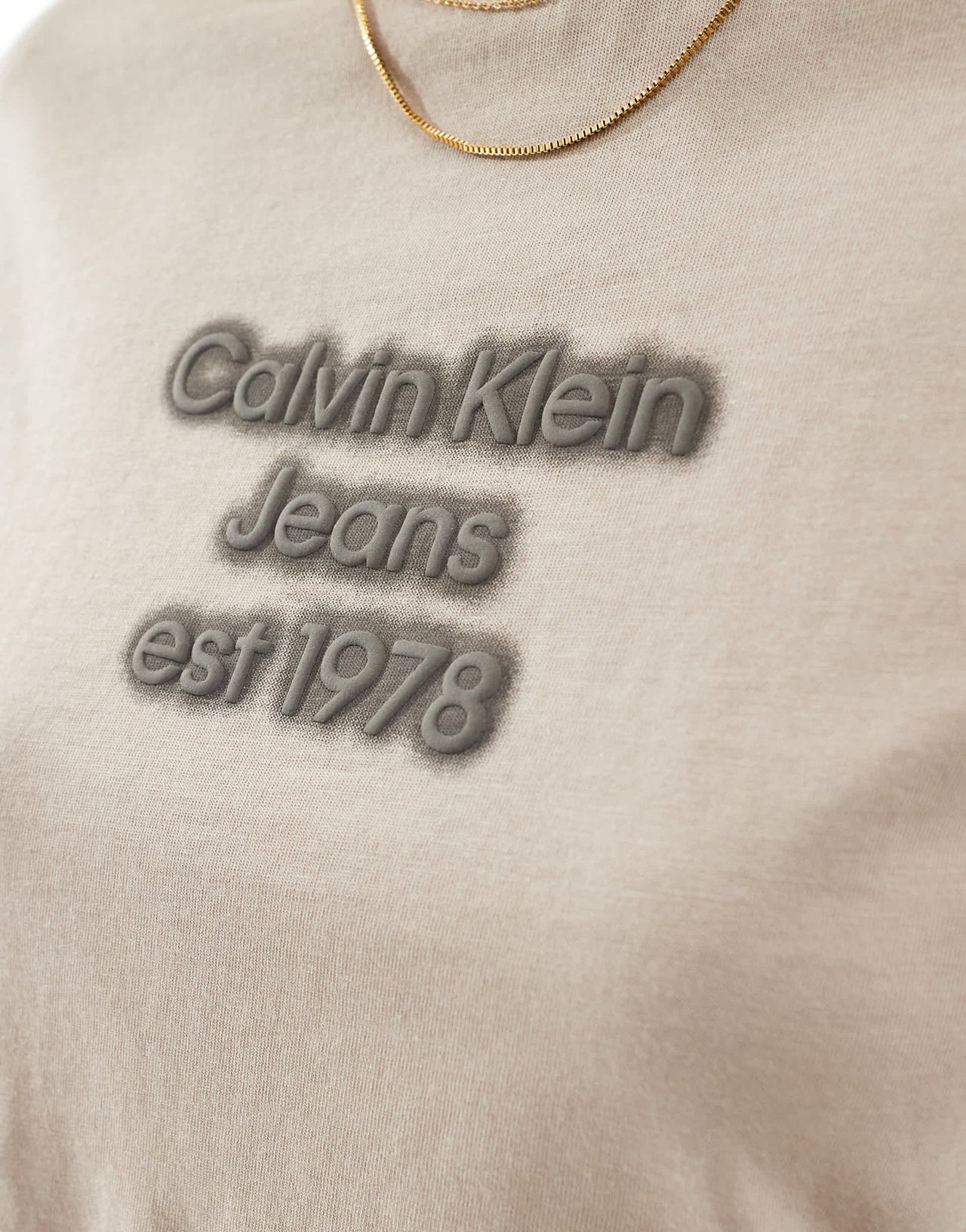Calvin Klein Jeans puff logo baby t-shirt in washed taupe - ASOS Sample Sale