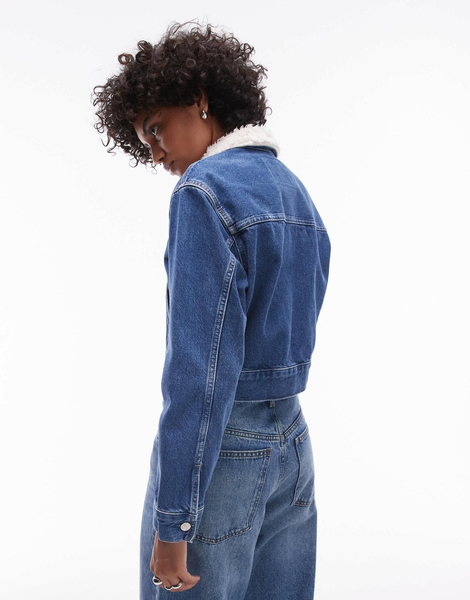 Calvin Klein Jeans sherpa collar zip thru denim jacket in mid wash - ASOS Sample Sale