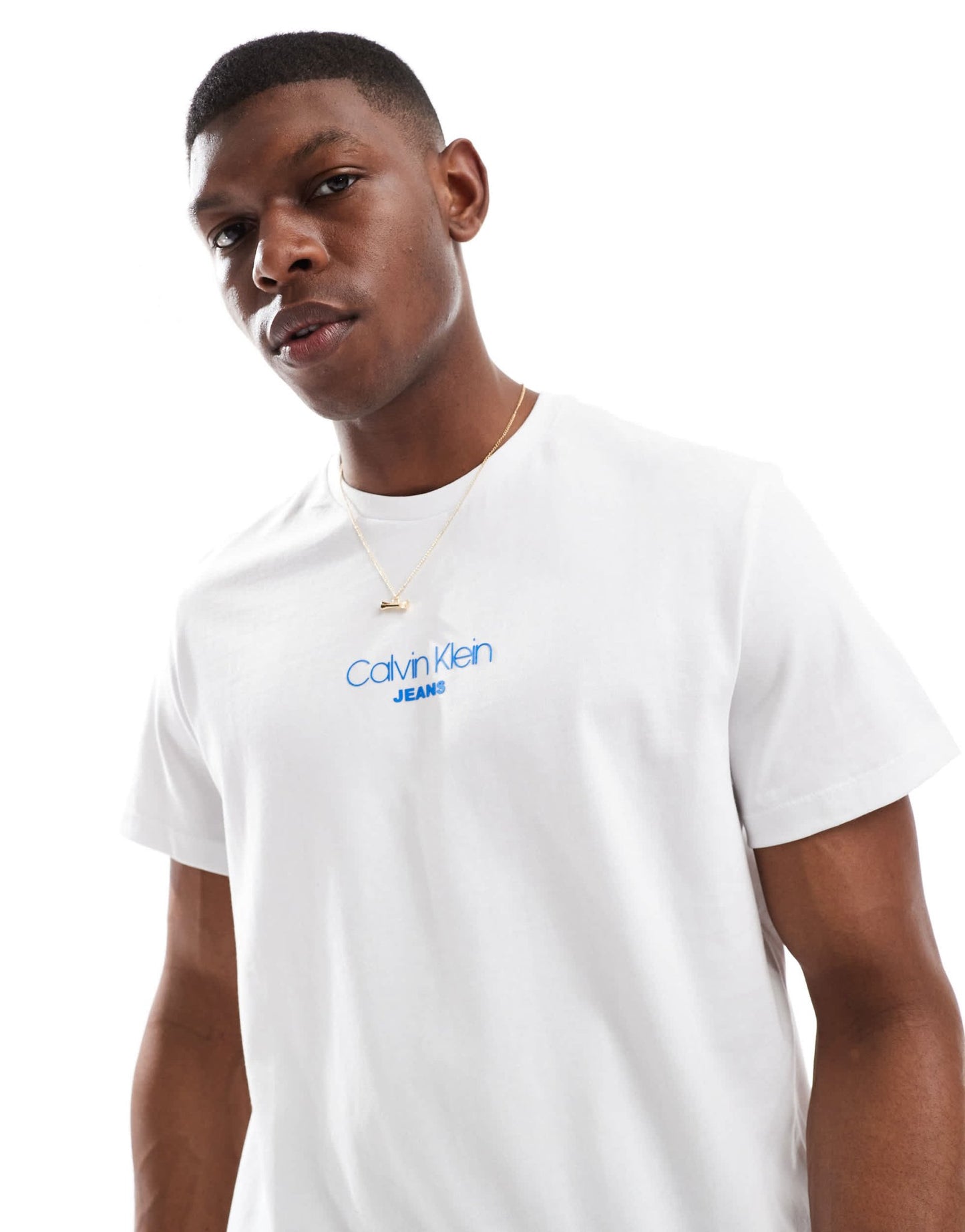 Calvin Klein Jeans small central logo t-shirt in white - ASOS Sample Sale