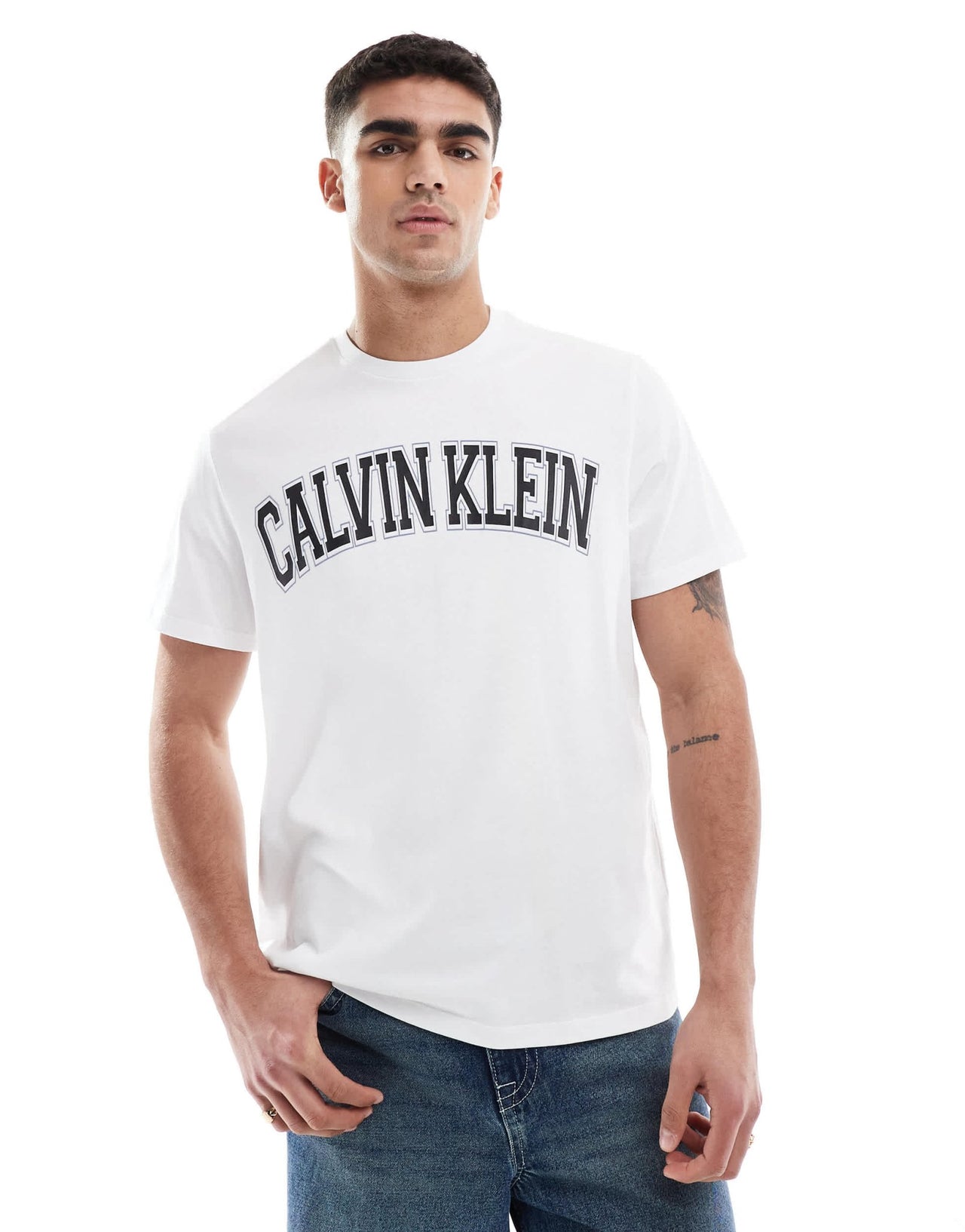 Calvin Klein Jeans varsity logo t-shirt in white - ASOS Sample Sale