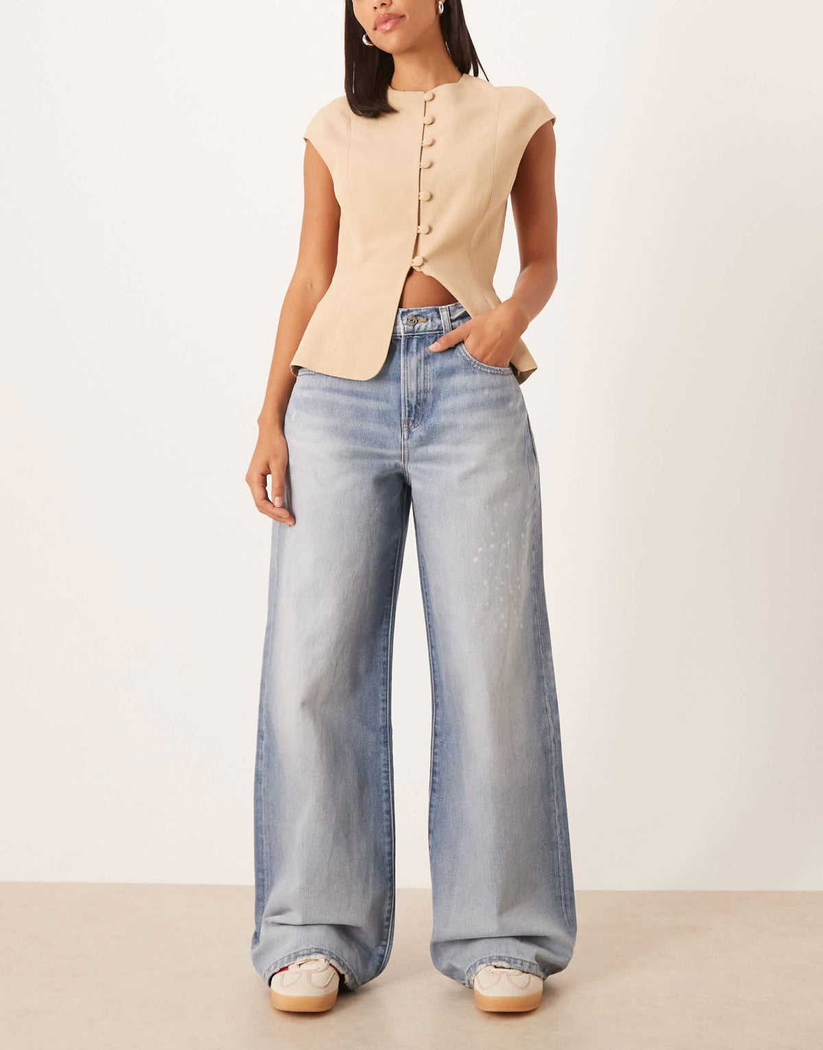 Calvin Klein Jeans wide leg jeans with splatter print in acid wash - ASOS Sample Sale