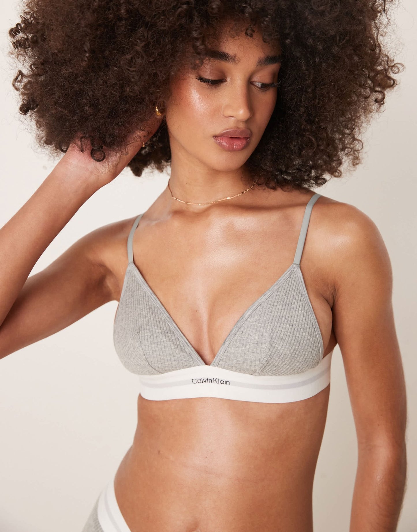 Calvin Klein modal rib unlined triangle bra in grey - ASOS Sample Sale
