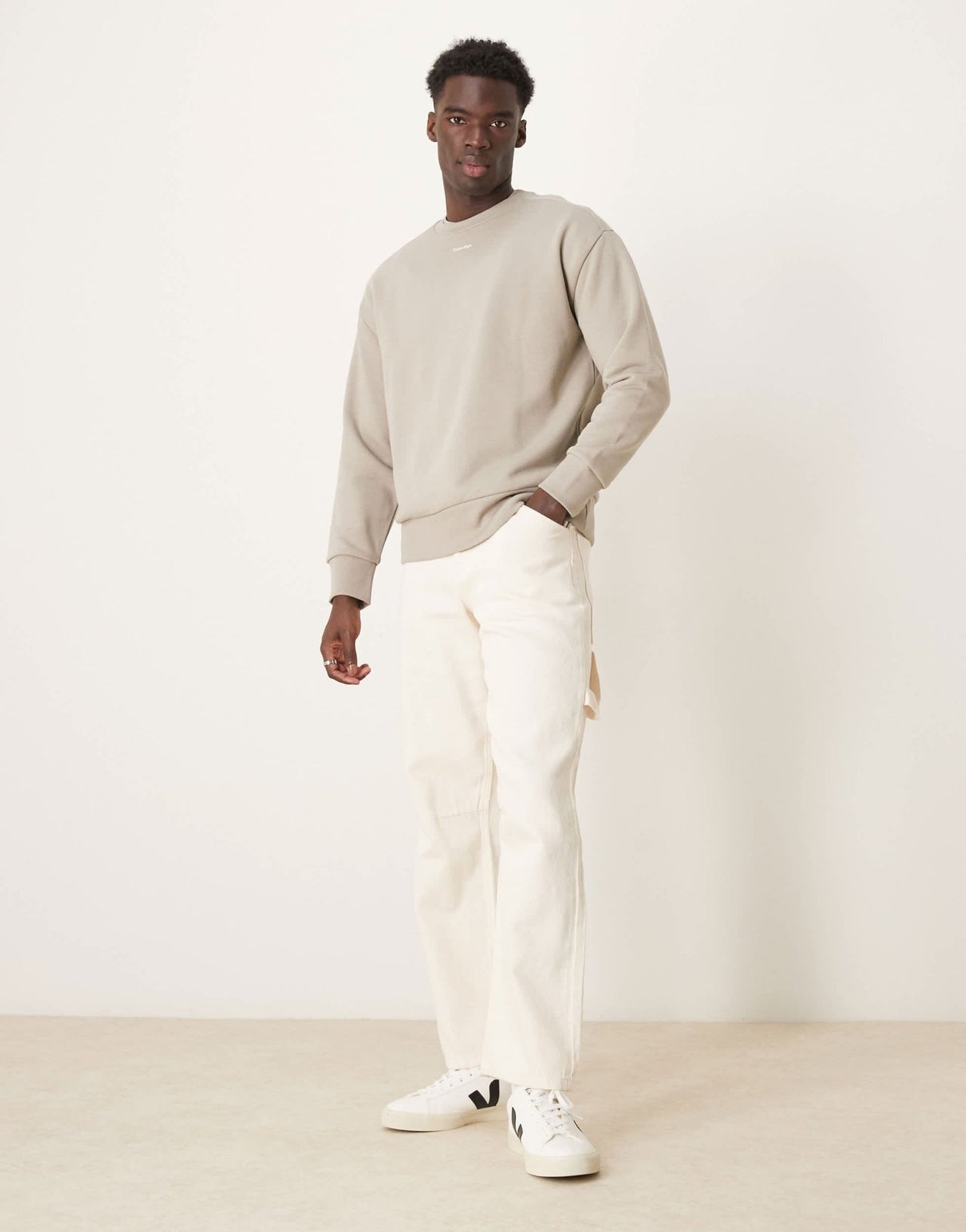 Calvin Klein nano logo sweatshirt in stone - ASOS Sample Sale