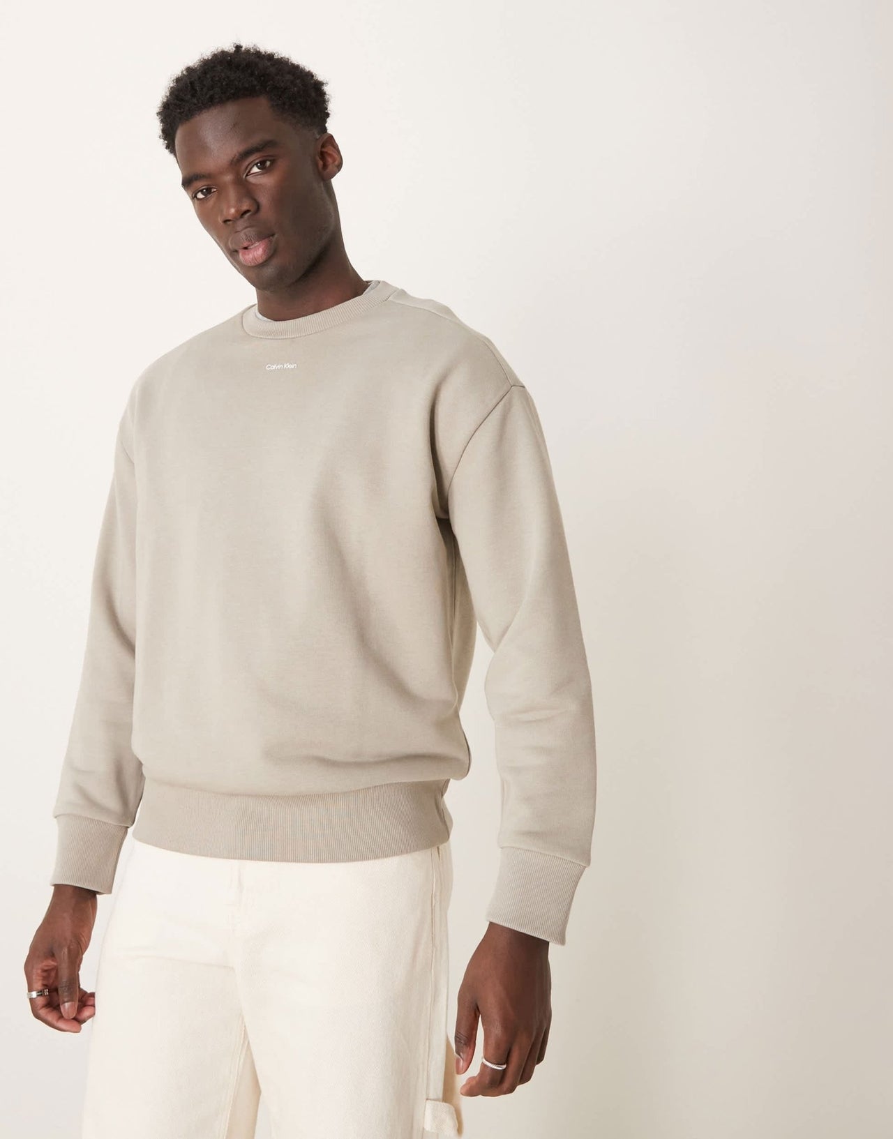 Calvin Klein nano logo sweatshirt in stone - ASOS Sample Sale